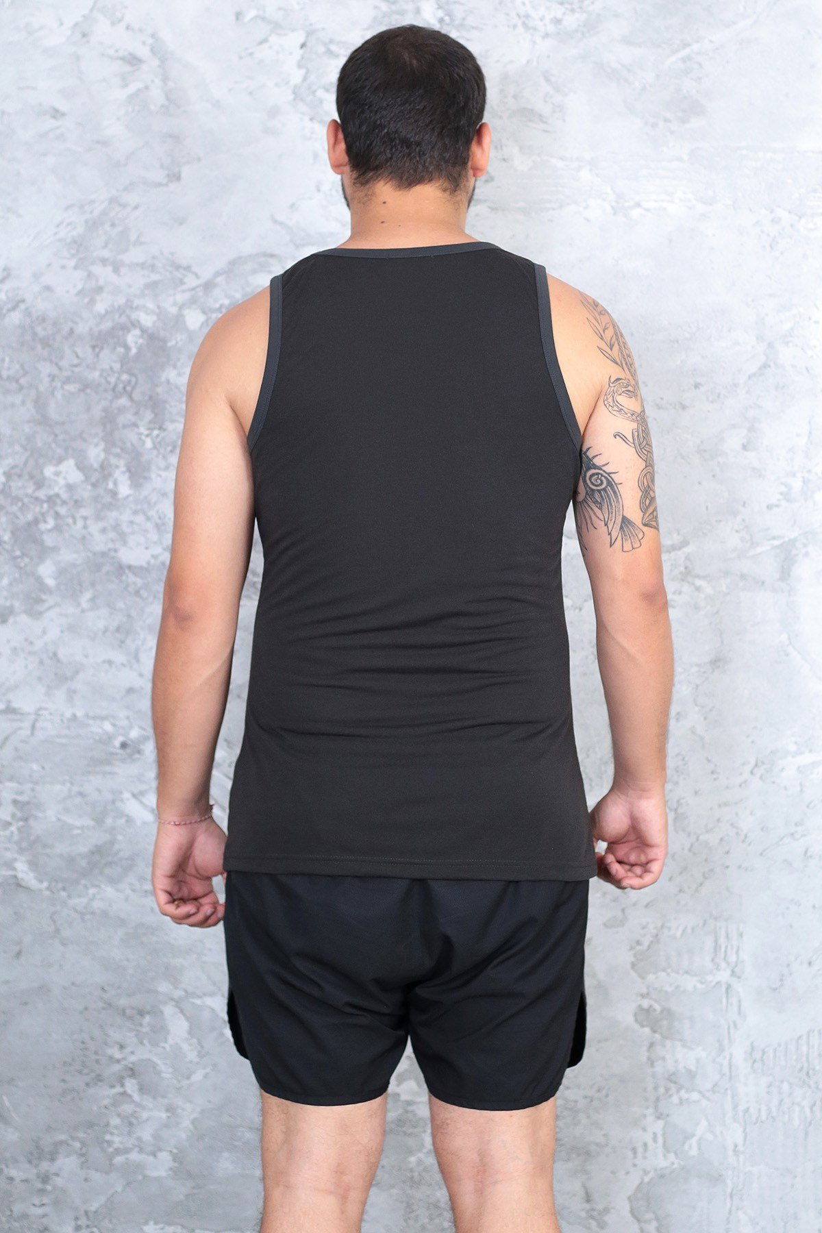 Erkek siyah %100 slim fit pamuk penye halter yaka sporcu atlet