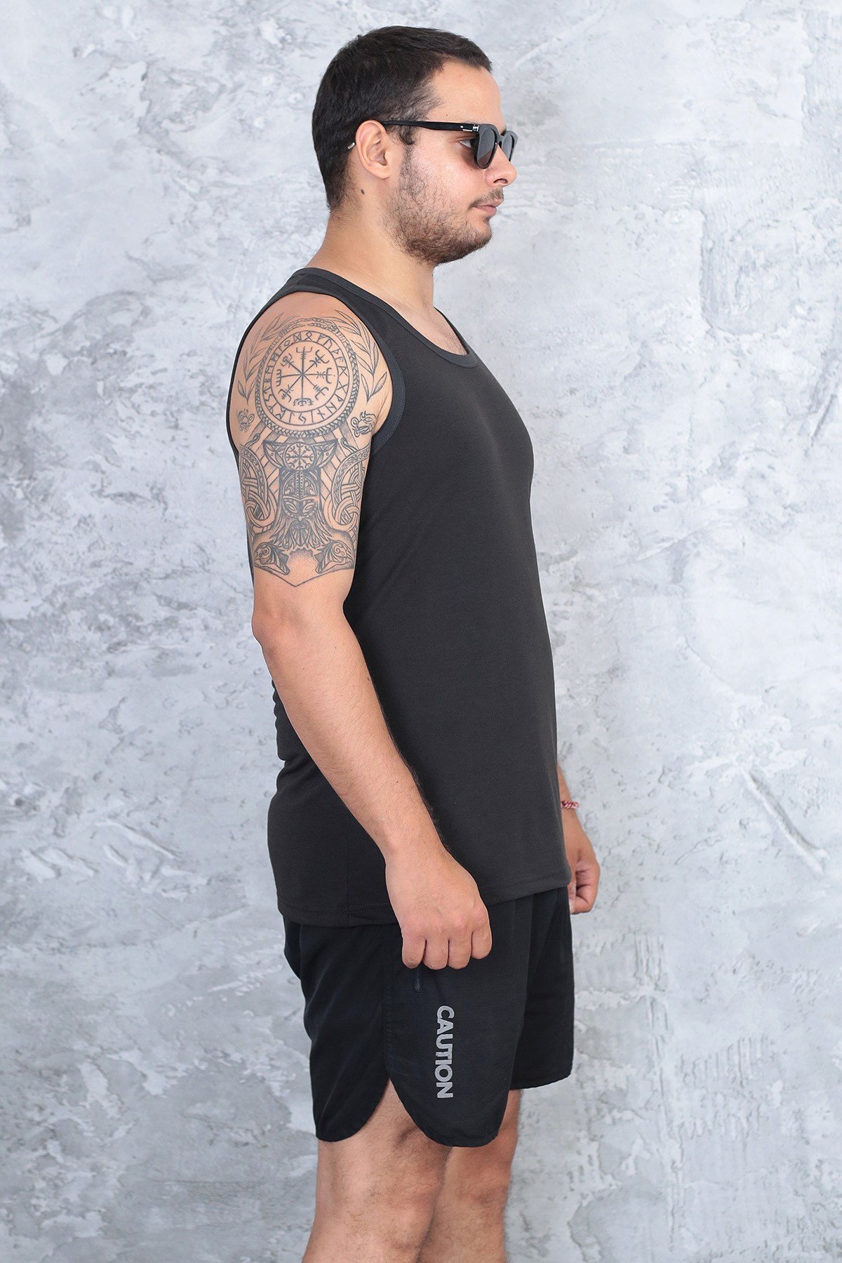 Erkek siyah %100 slim fit pamuk penye halter yaka sporcu atlet