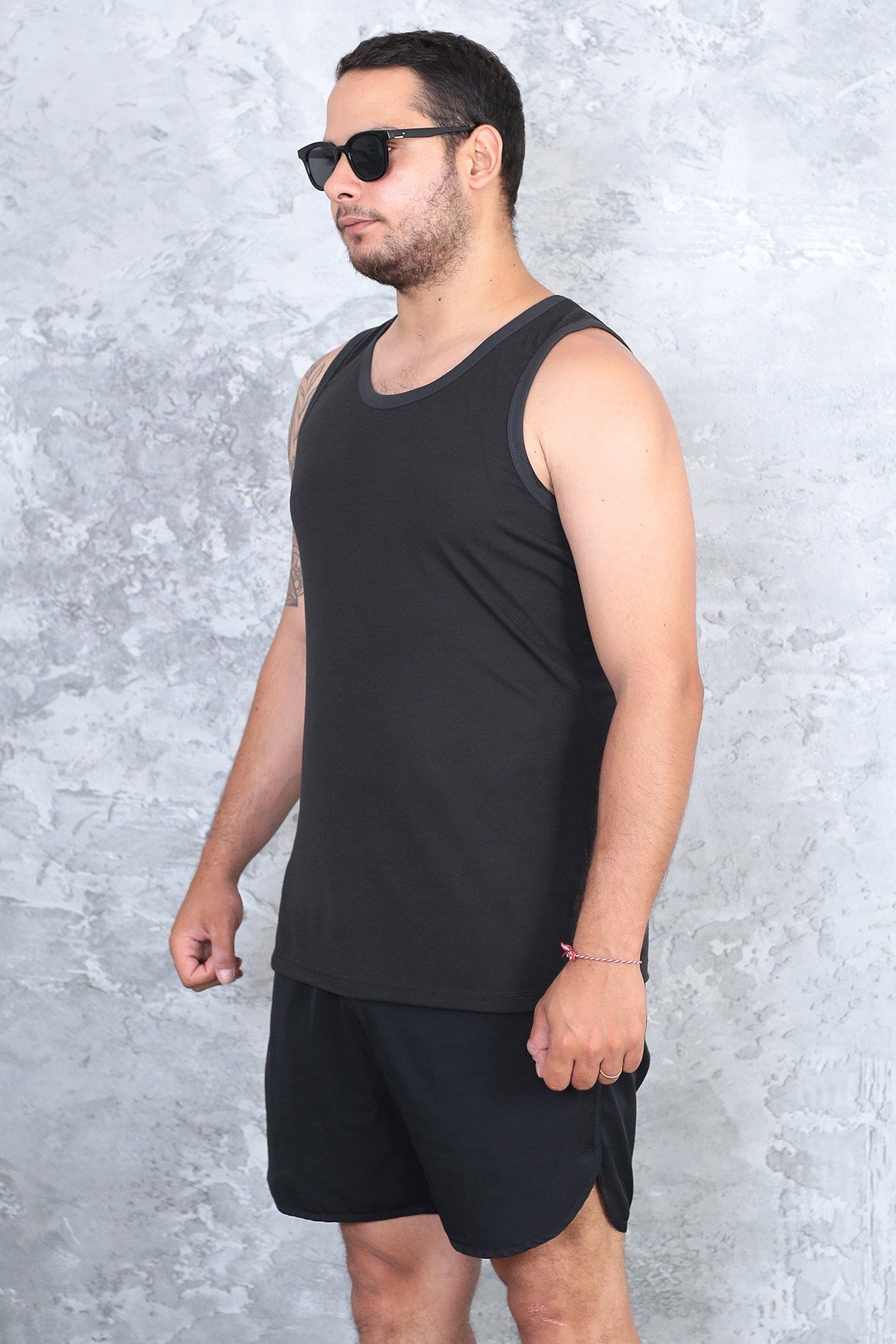 Erkek siyah %100 slim fit pamuk penye halter yaka sporcu atlet