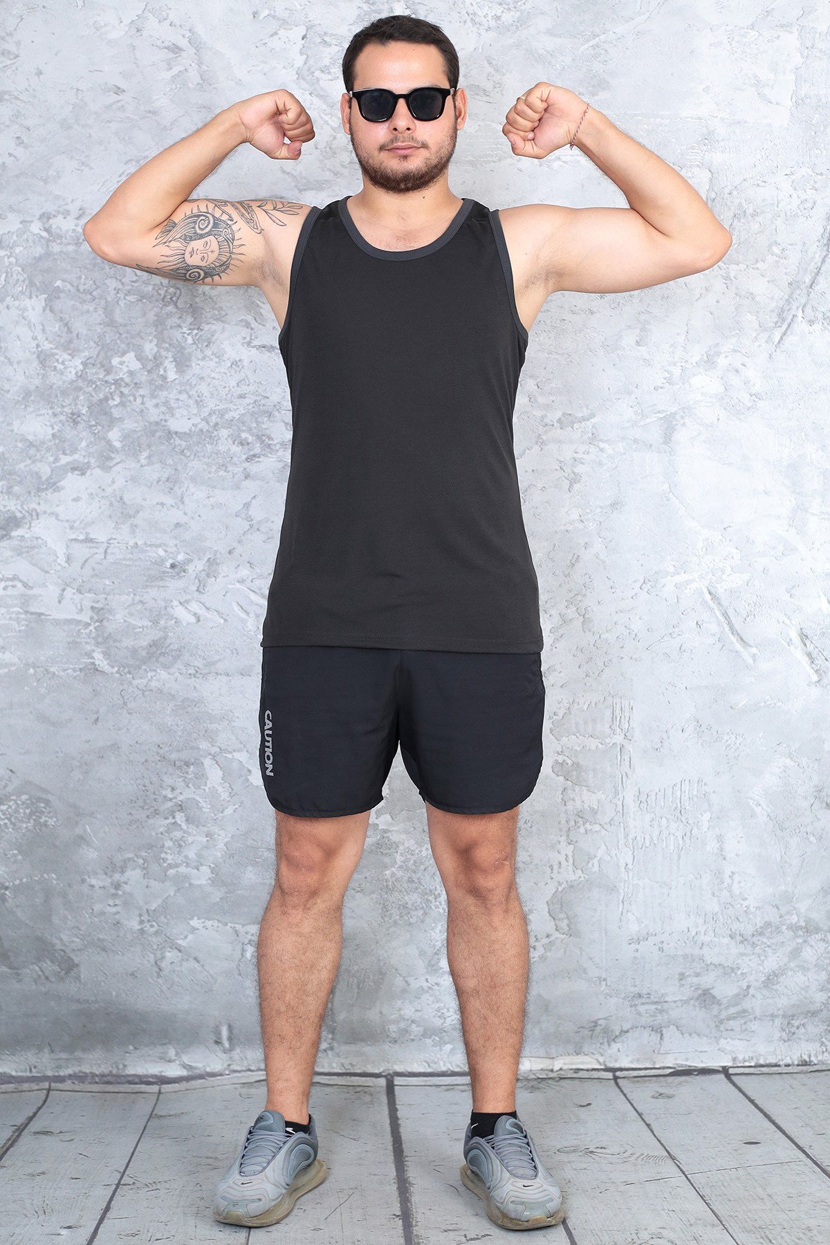 Erkek siyah %100 slim fit pamuk penye halter yaka sporcu atlet