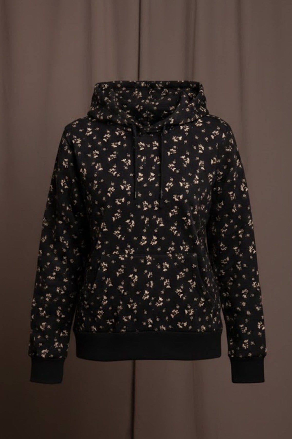 Kadın Çiçek Desenli Kapüşonlu Mevsimlik Sweatshirt Hoodie