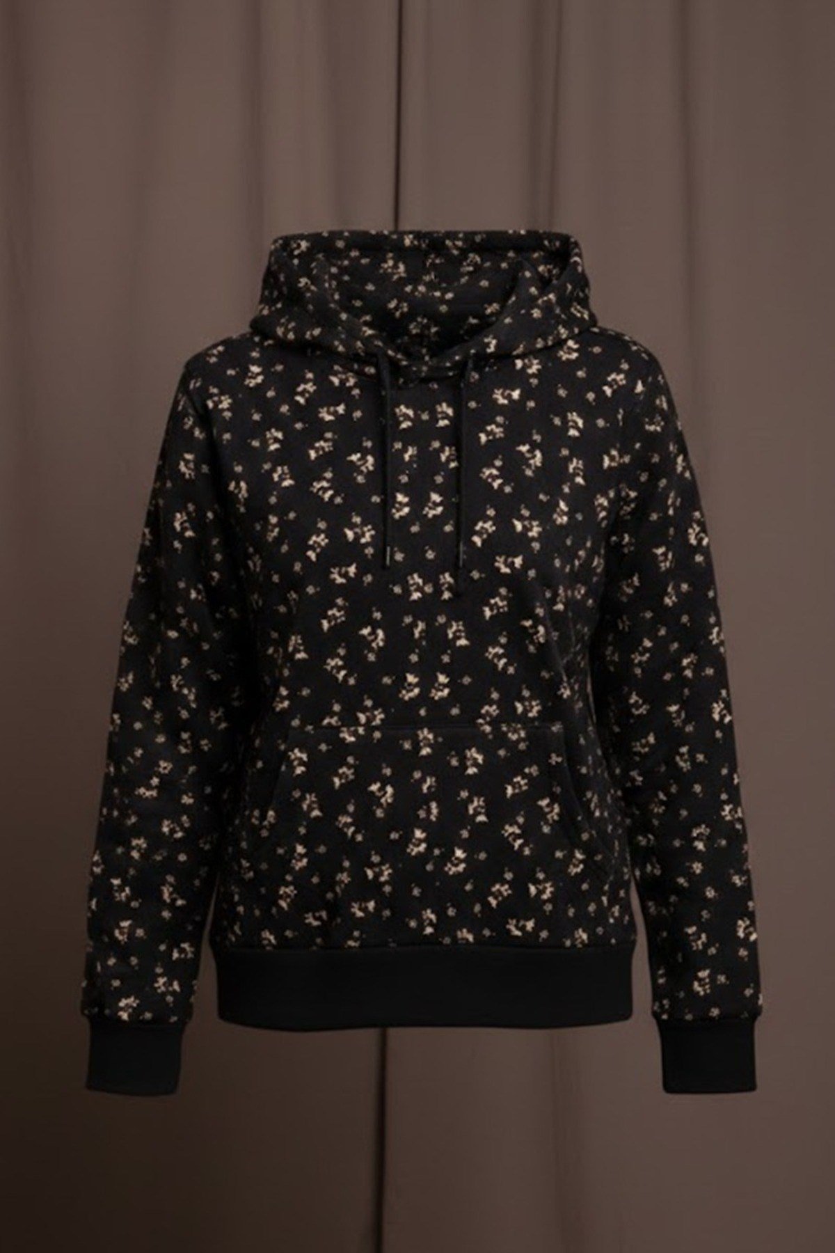 Kadın Çiçek Desenli Kapüşonlu Mevsimlik Sweatshirt Hoodie