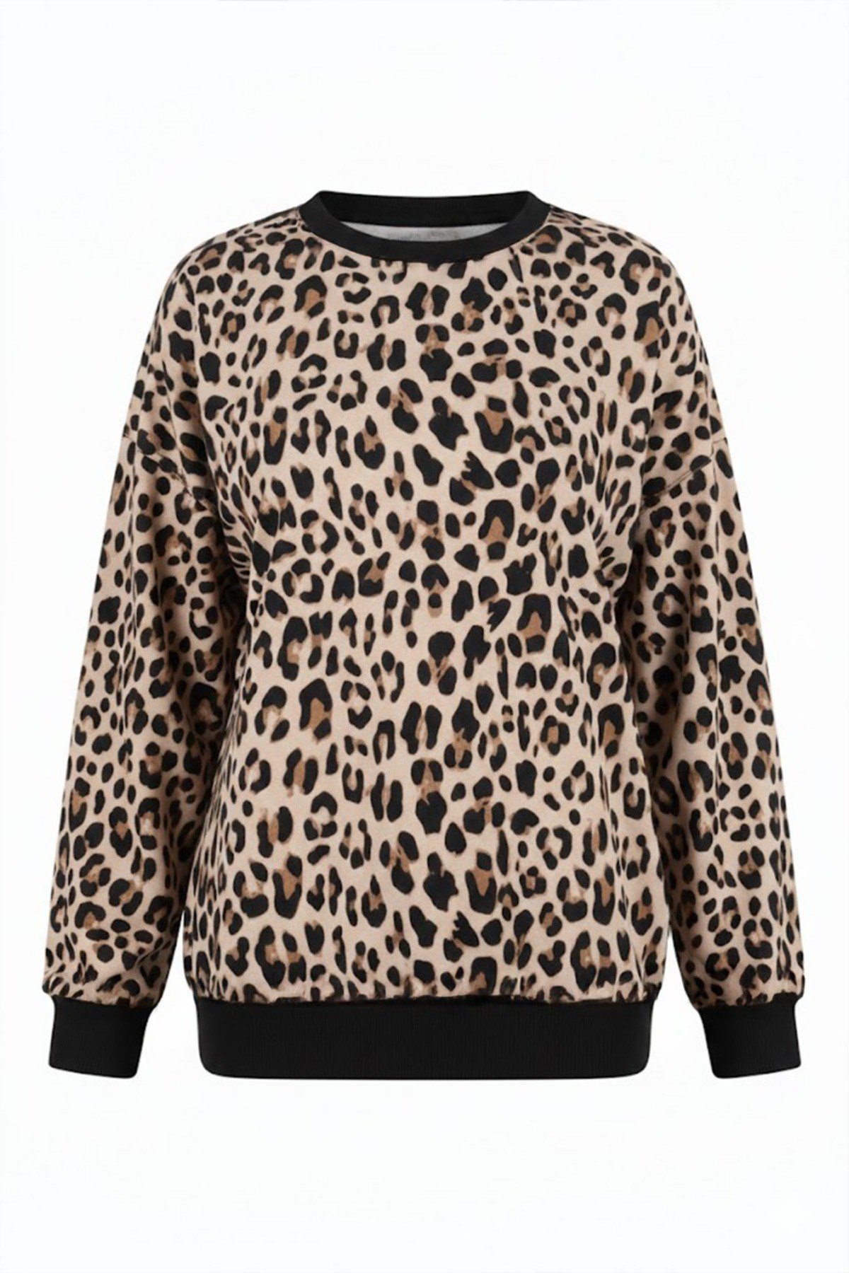 Kadın Leopar Baskılı Kalın Sweatshirt