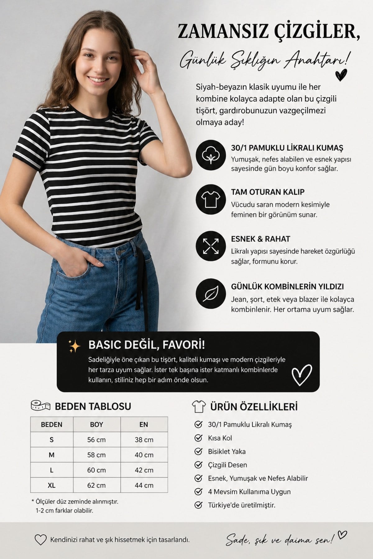 Kadın Slim Fit Dar Kesim Siyah Beyaz Çizgili Kısa Kollu Tişört