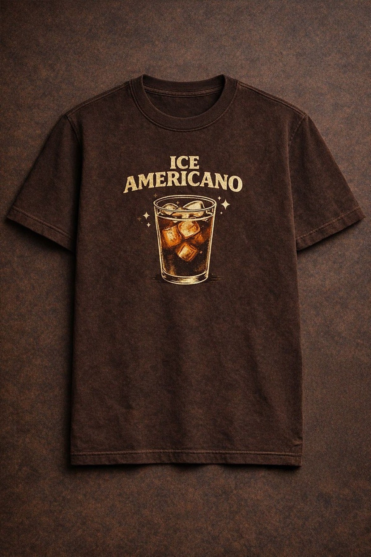 Kahverengi Ice Americano Kahve Baskılı Unisex Tişört
