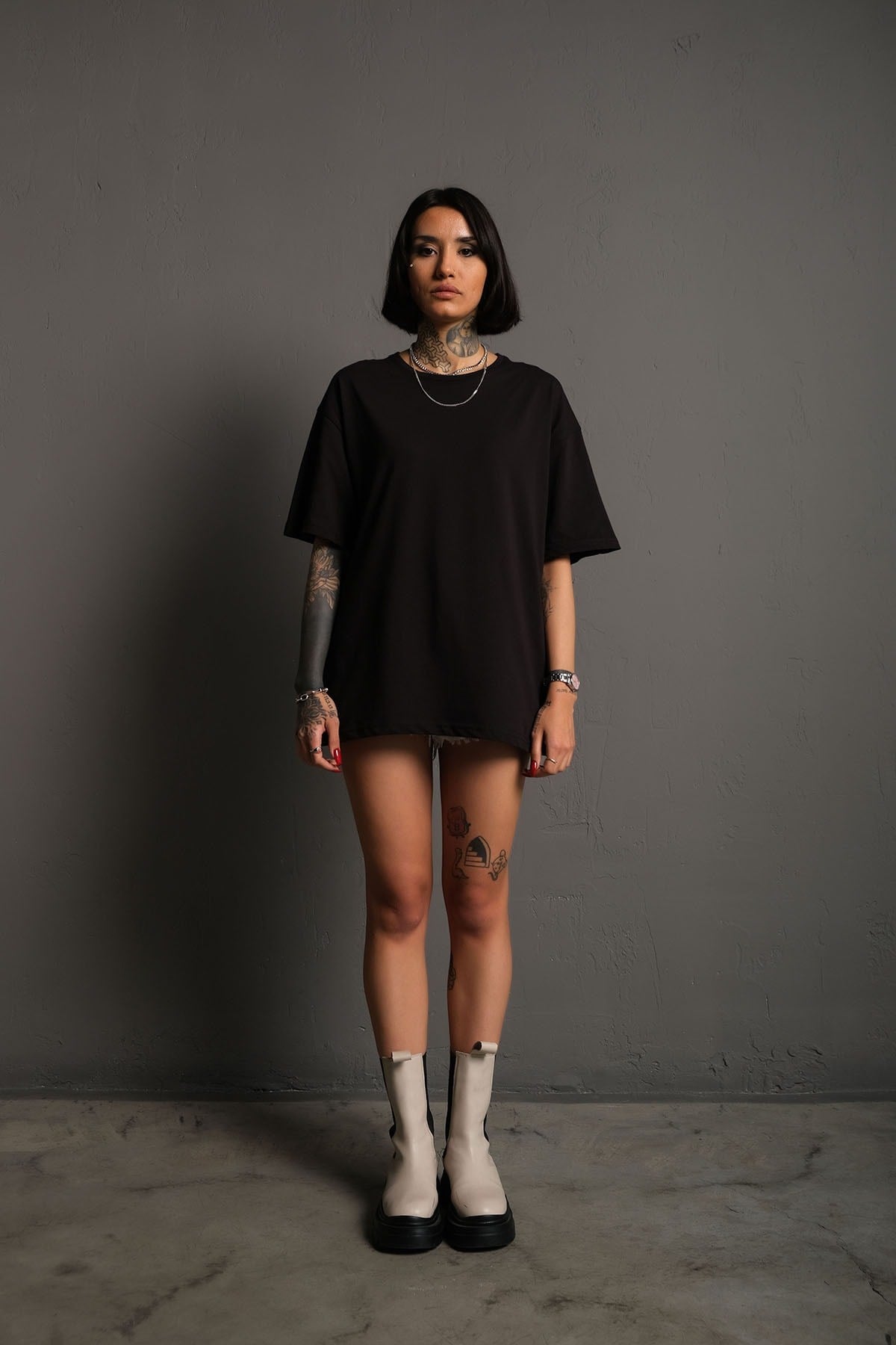 Oversize Siyah Baskısız Unisex Tişört