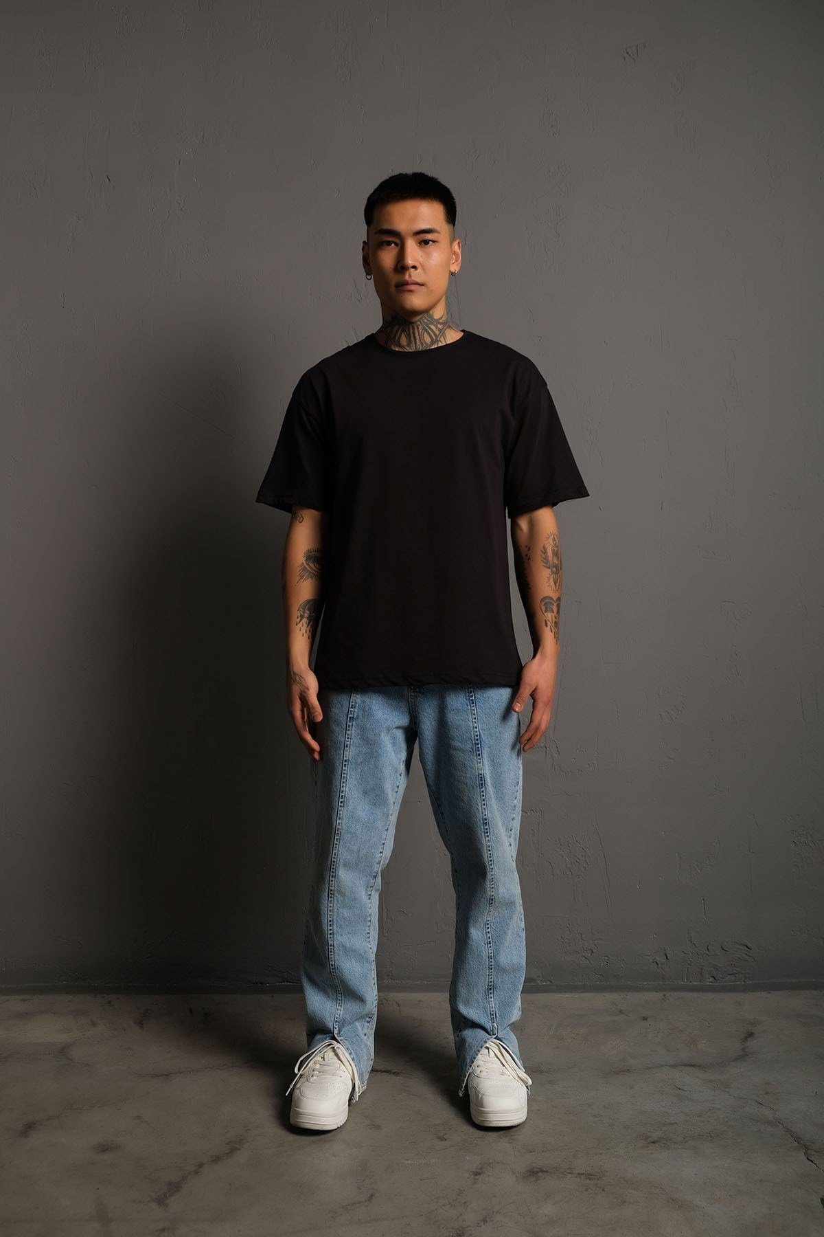 Oversize Siyah Baskısız Unisex Tişört
