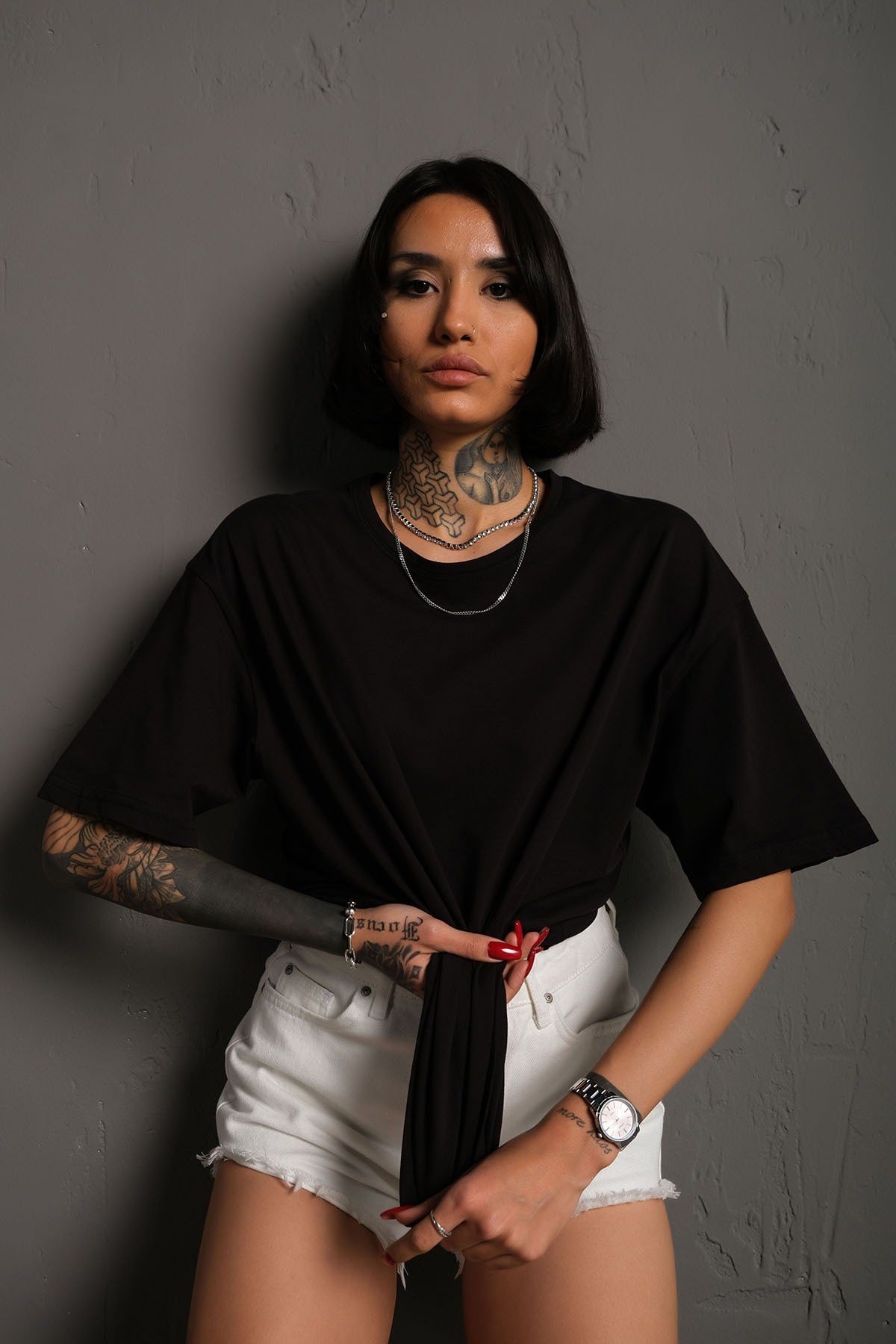 Oversize Siyah Baskısız Unisex Tişört