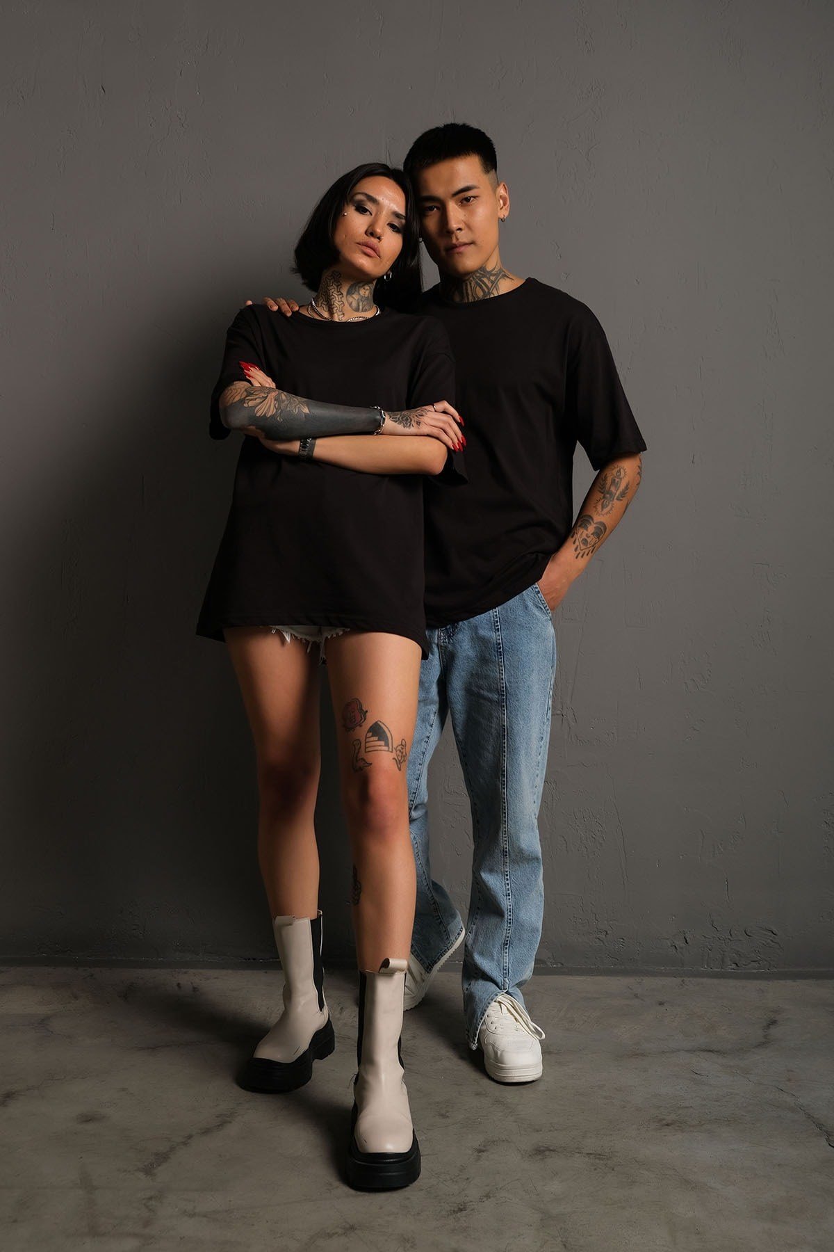 Oversize Siyah Baskısız Unisex Tişört