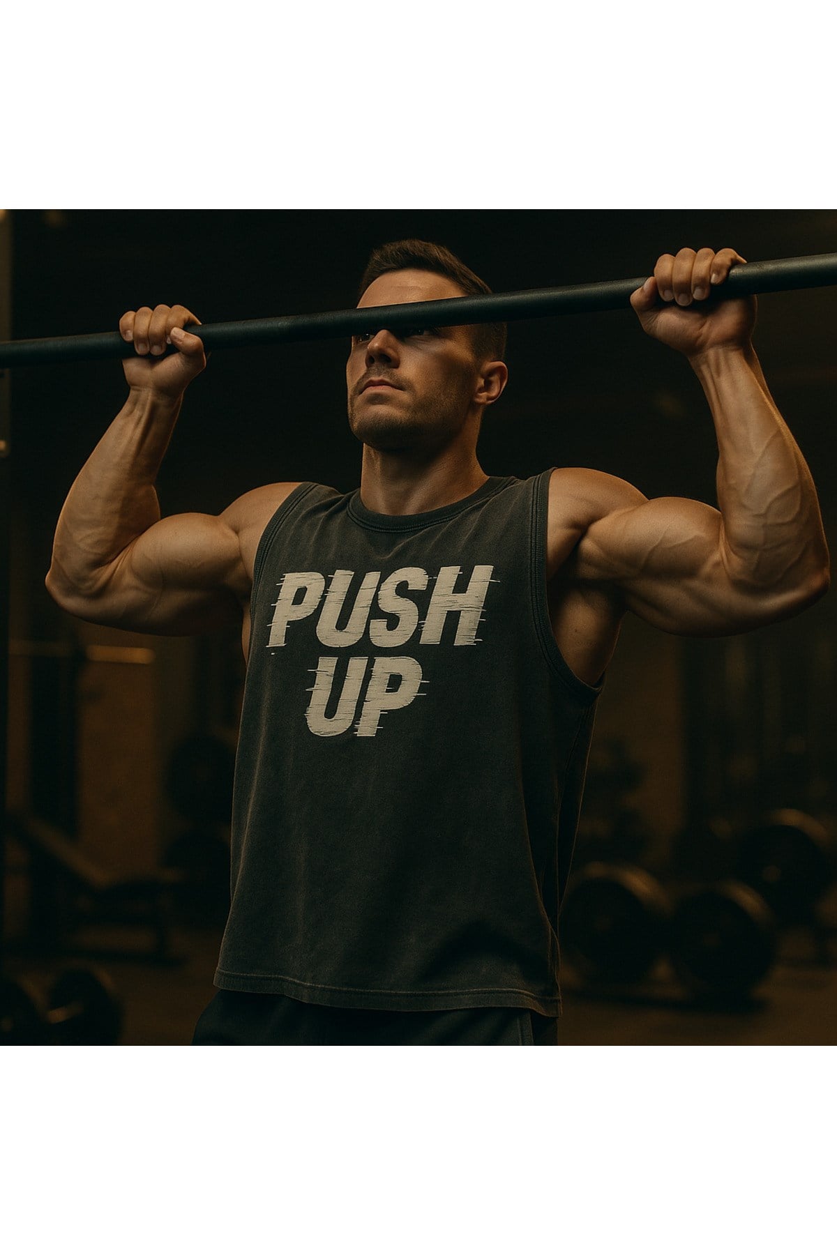 Siyah Erkek Pamuklu Antrenman Sporcu Atleti Oversize Yıkamalı Push Up Baskılı Kolsuz T-Shirt