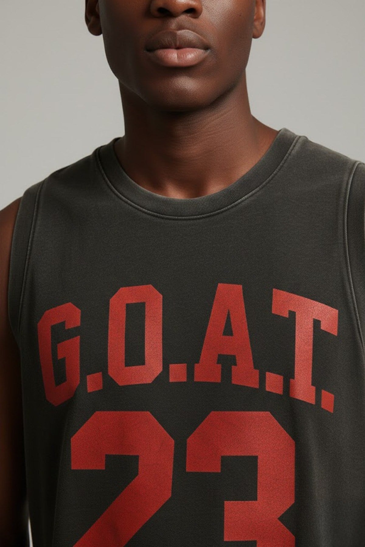 Siyah Erkek Pamuklu Antrenman Sporcu Atleti Oversize Yıkamalı Goat 23 Baskılı Kolsuz T-Shirt