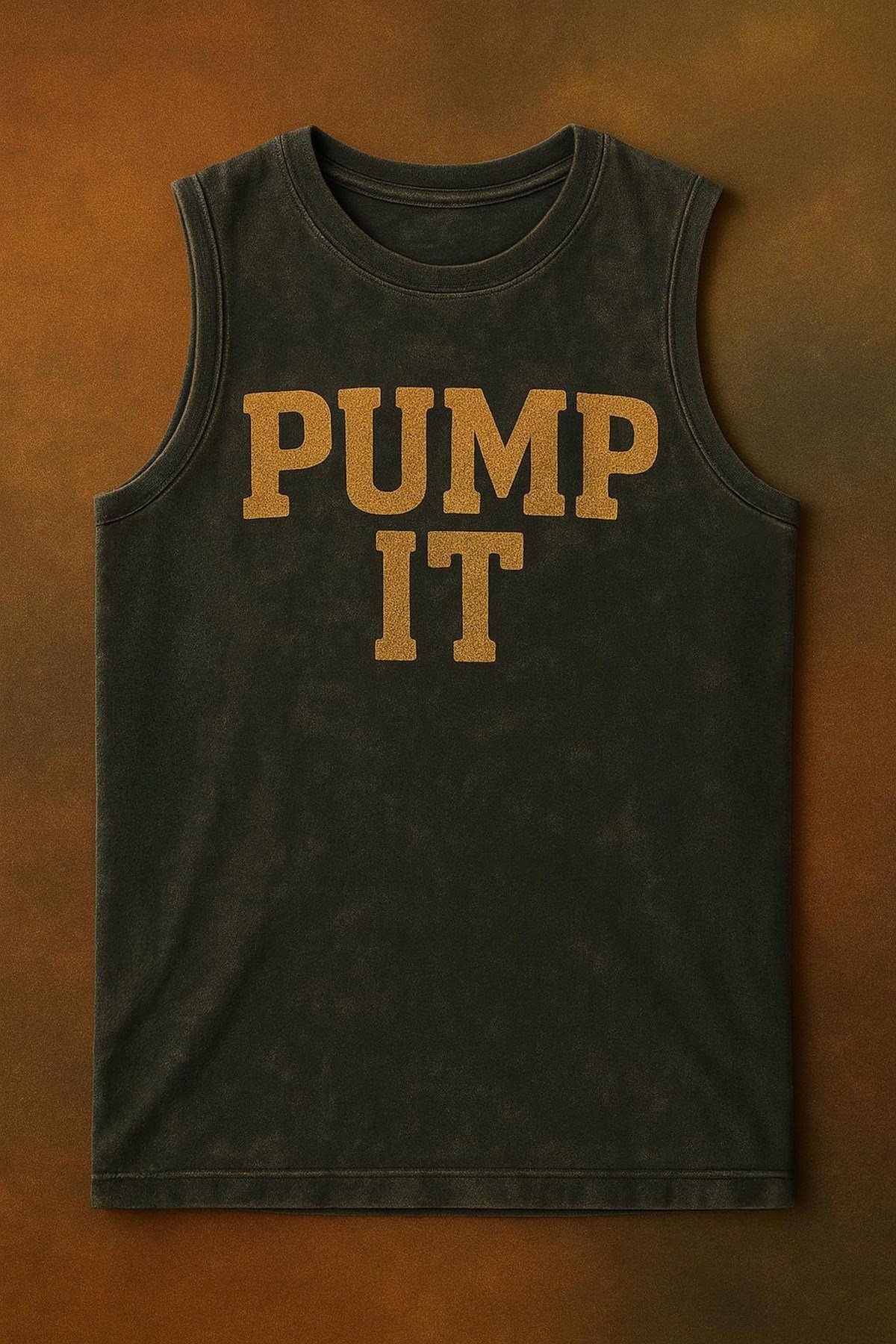 Siyah Erkek Pamuklu Antrenman Sporcu Atleti Oversize Yıkamalı Pump It Baskılı Kolsuz T-Shirt