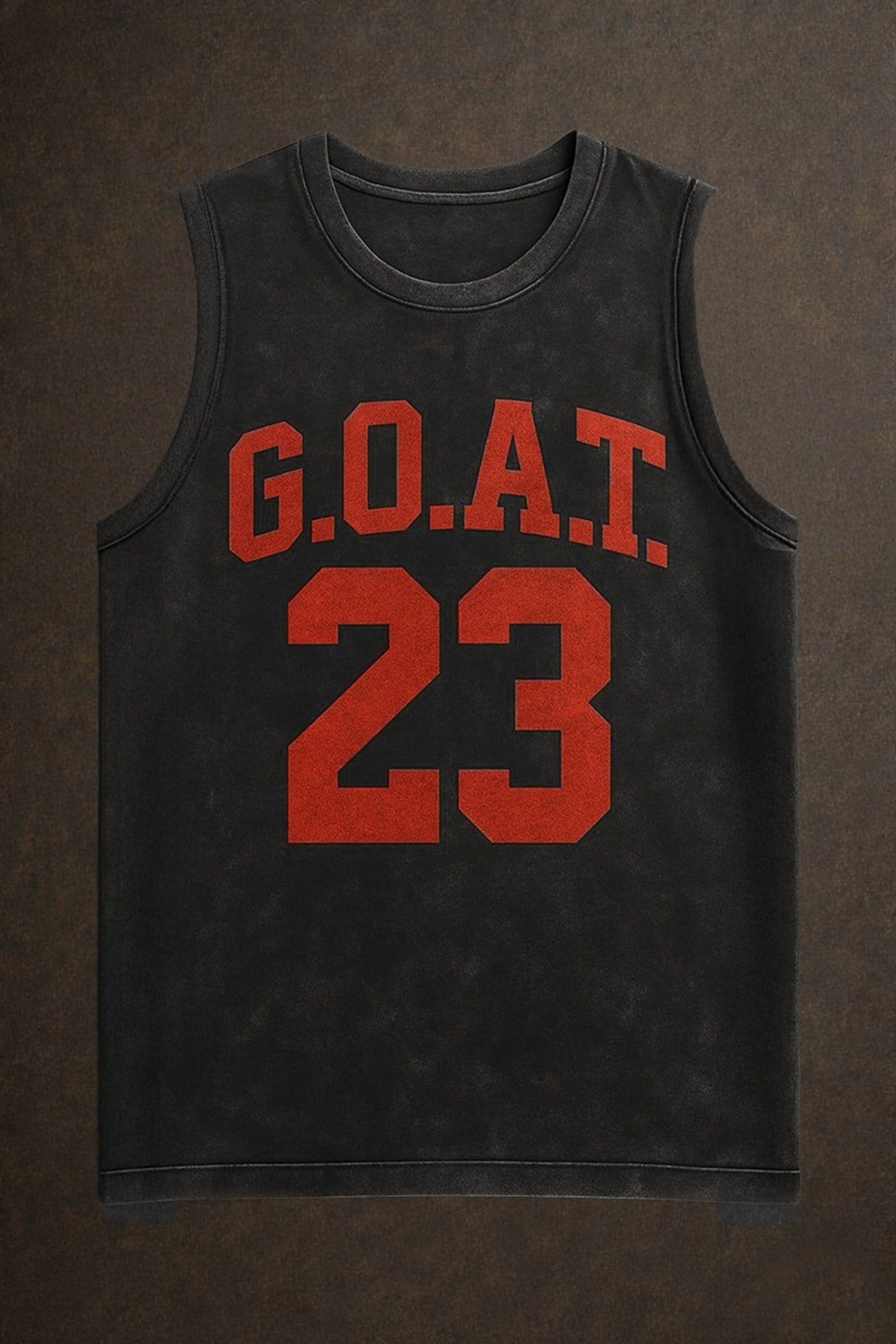 Siyah Erkek Pamuklu Antrenman Sporcu Atleti Oversize Yıkamalı Goat 23 Baskılı Kolsuz T-Shirt