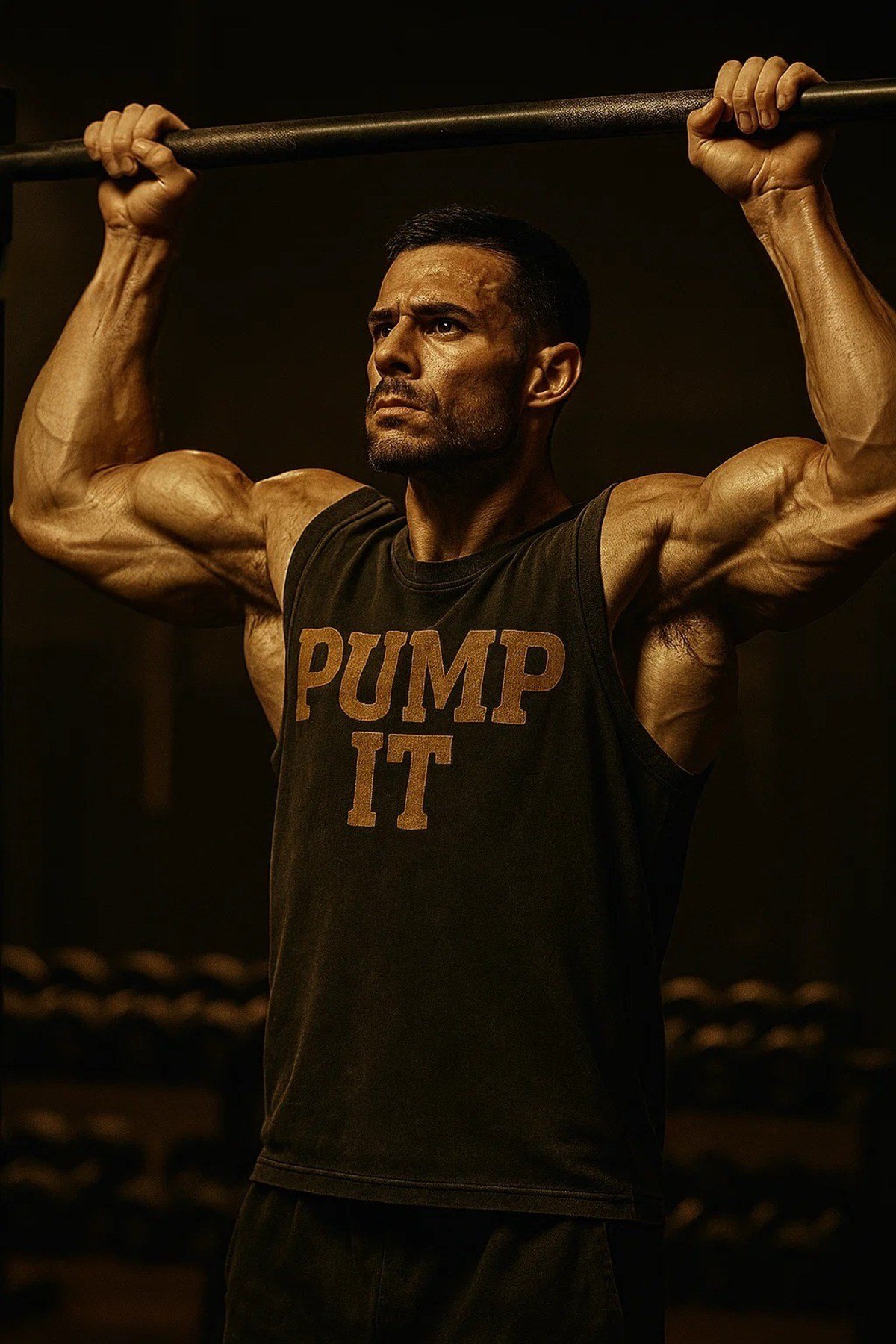 Siyah Erkek Pamuklu Antrenman Sporcu Atleti Oversize Yıkamalı Pump It Baskılı Kolsuz T-Shirt