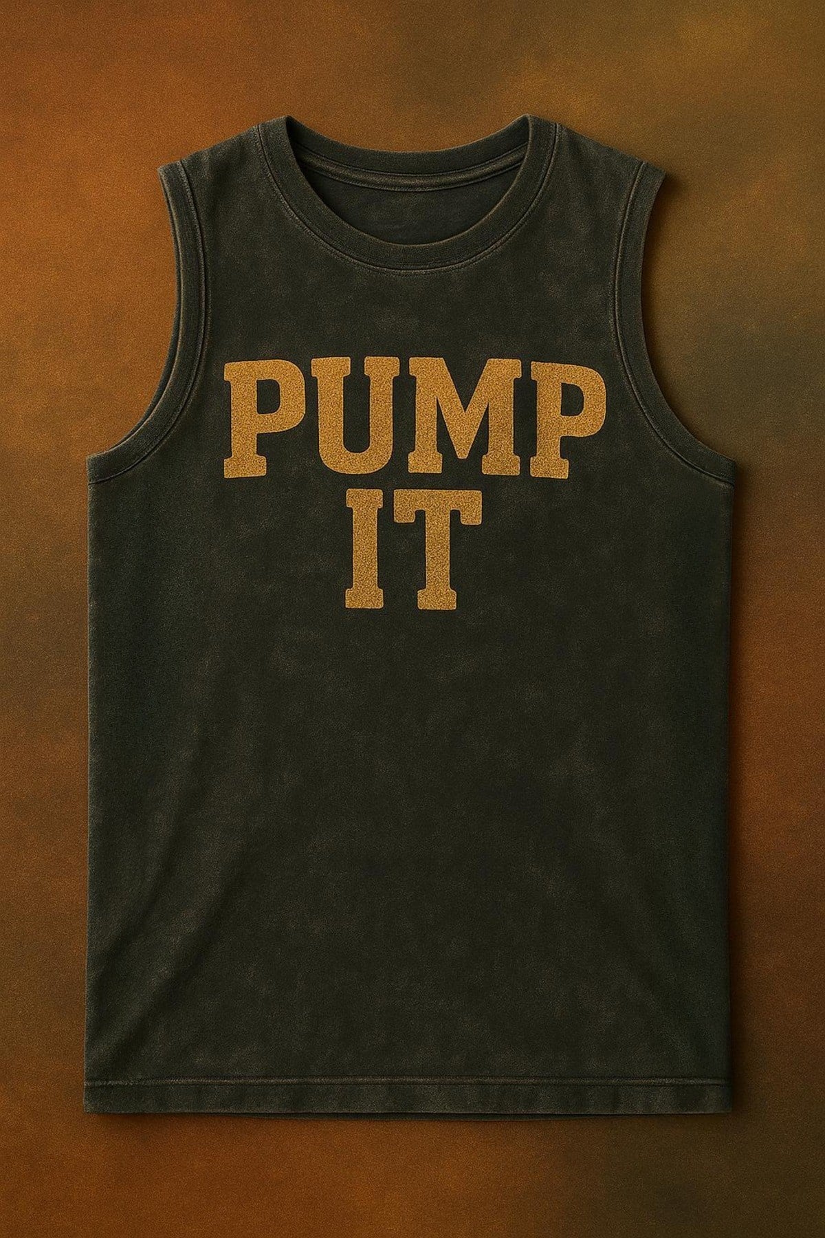 Siyah Erkek Pamuklu Antrenman Sporcu Atleti Oversize Yıkamalı Pump It Baskılı Kolsuz T-Shirt