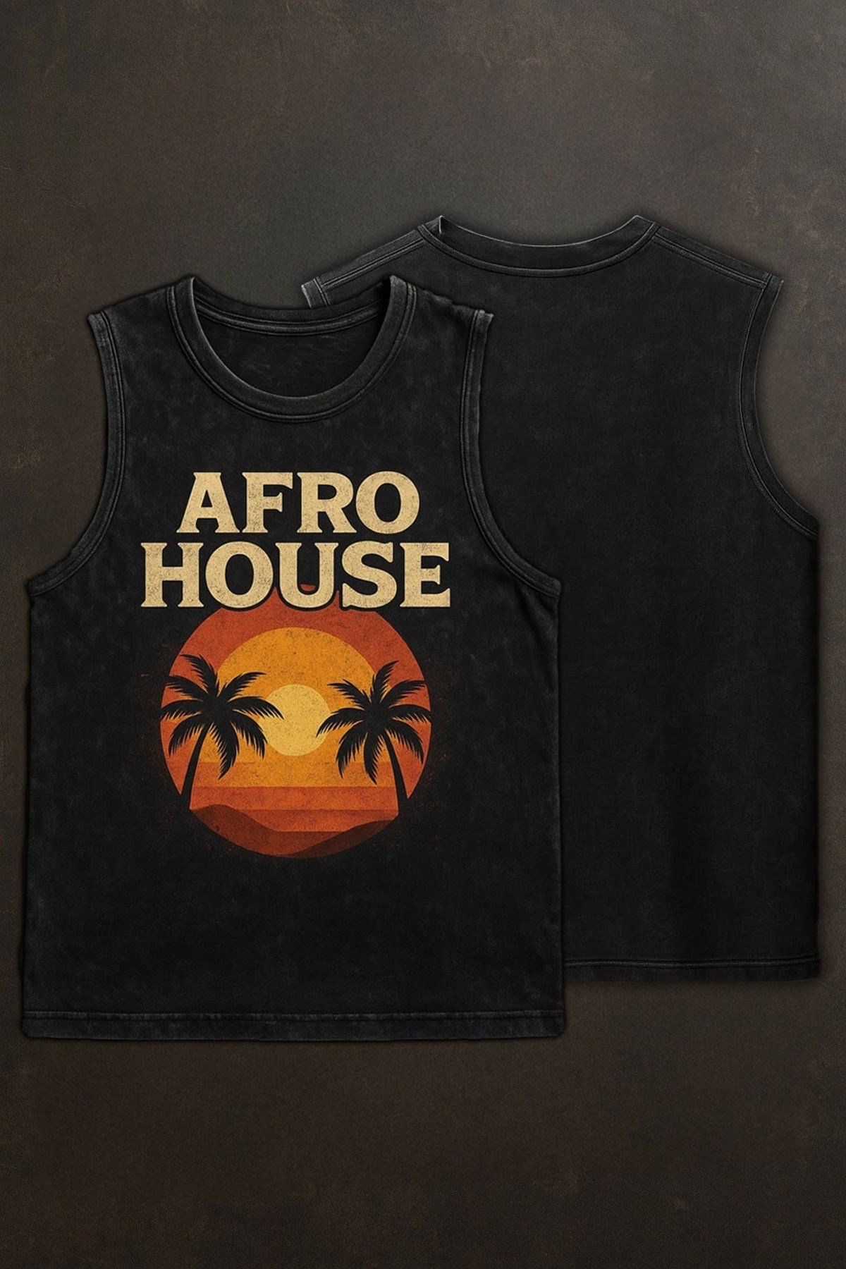 Siyah Erkek Pamuklu Vintage Sporcu Atleti Oversize Yıkamalı Afro House Baskılı Kolsuz T-Shirt