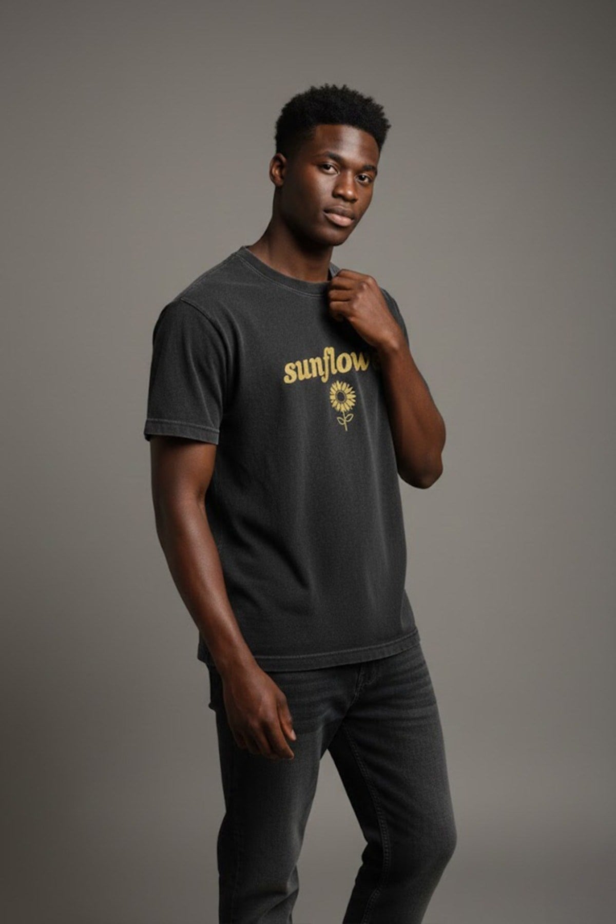 Sunflower Baskılı Yıkamalı Retro Unisex Tişört