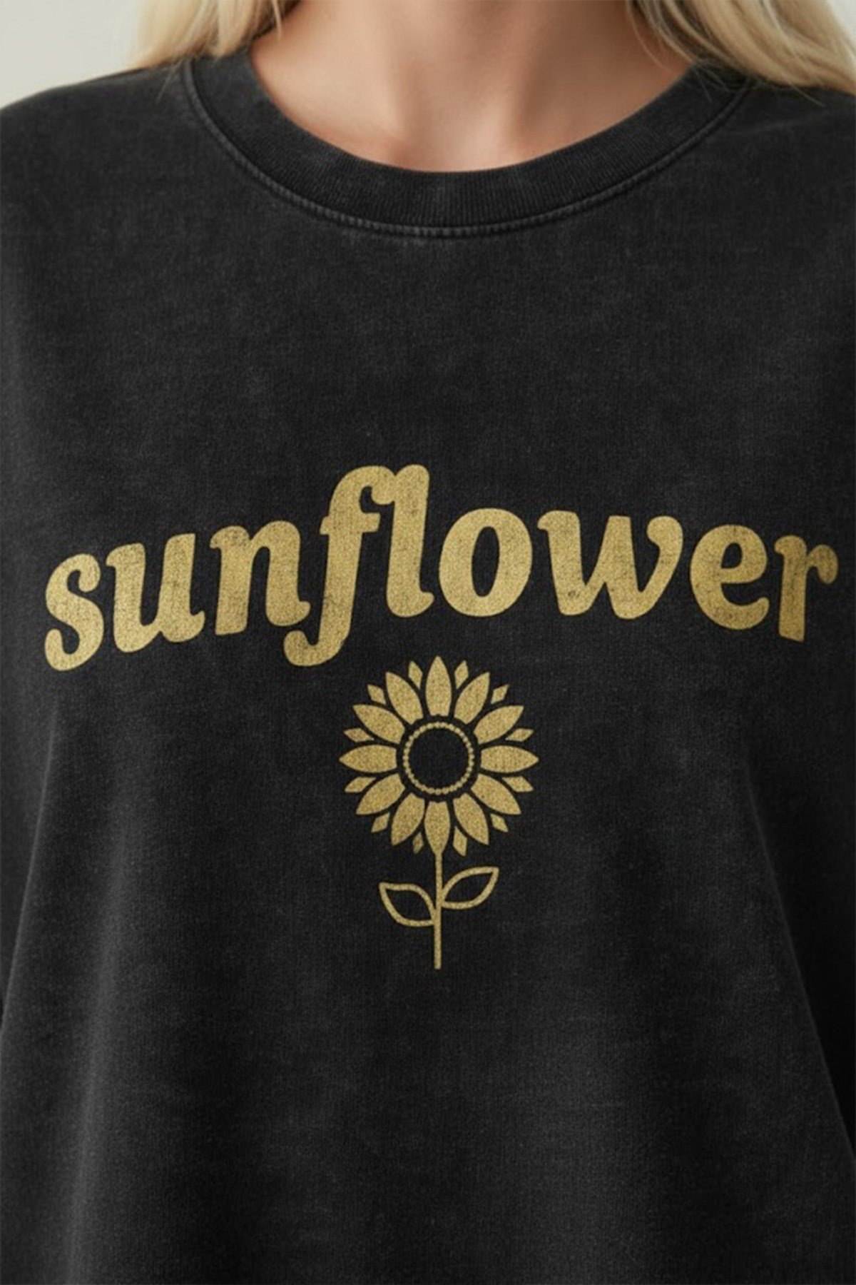 Sunflower Baskılı Yıkamalı Retro Unisex Tişört