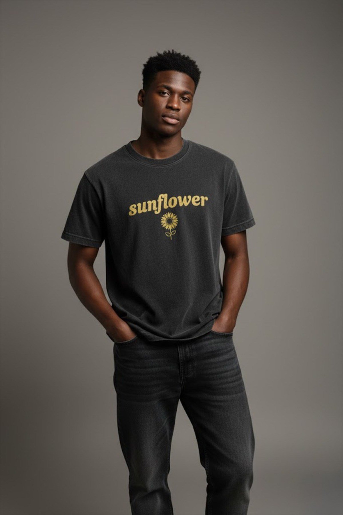 Sunflower Baskılı Yıkamalı Retro Unisex Tişört