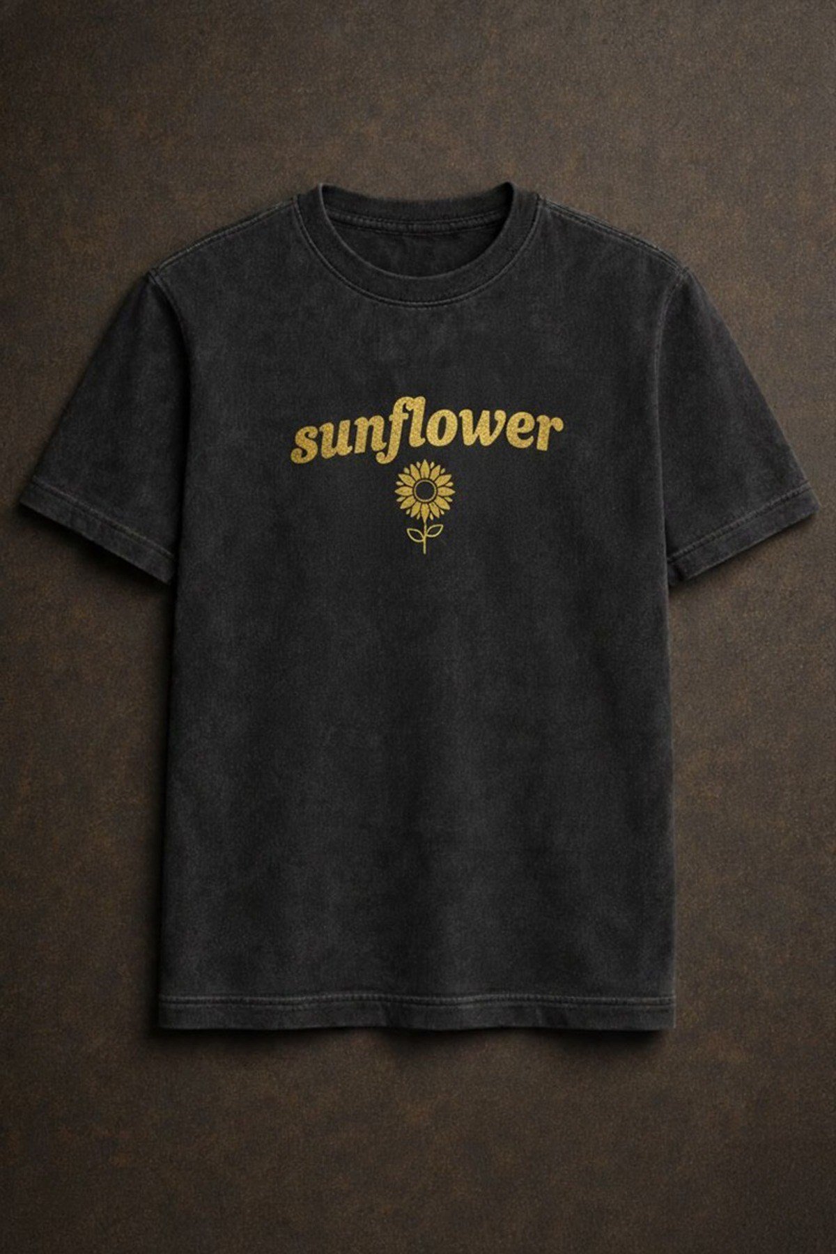 Sunflower Baskılı Yıkamalı Retro Unisex Tişört