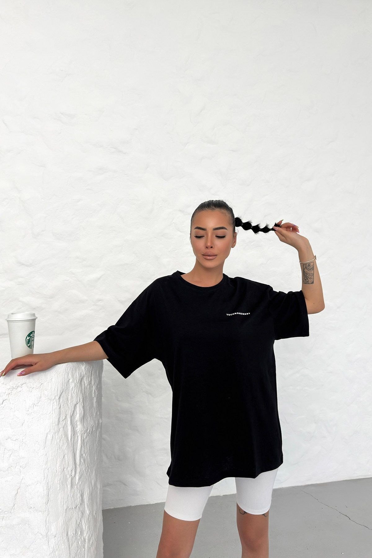 Unisex Siyah Oversize No War More Techno Baskılı Tişört