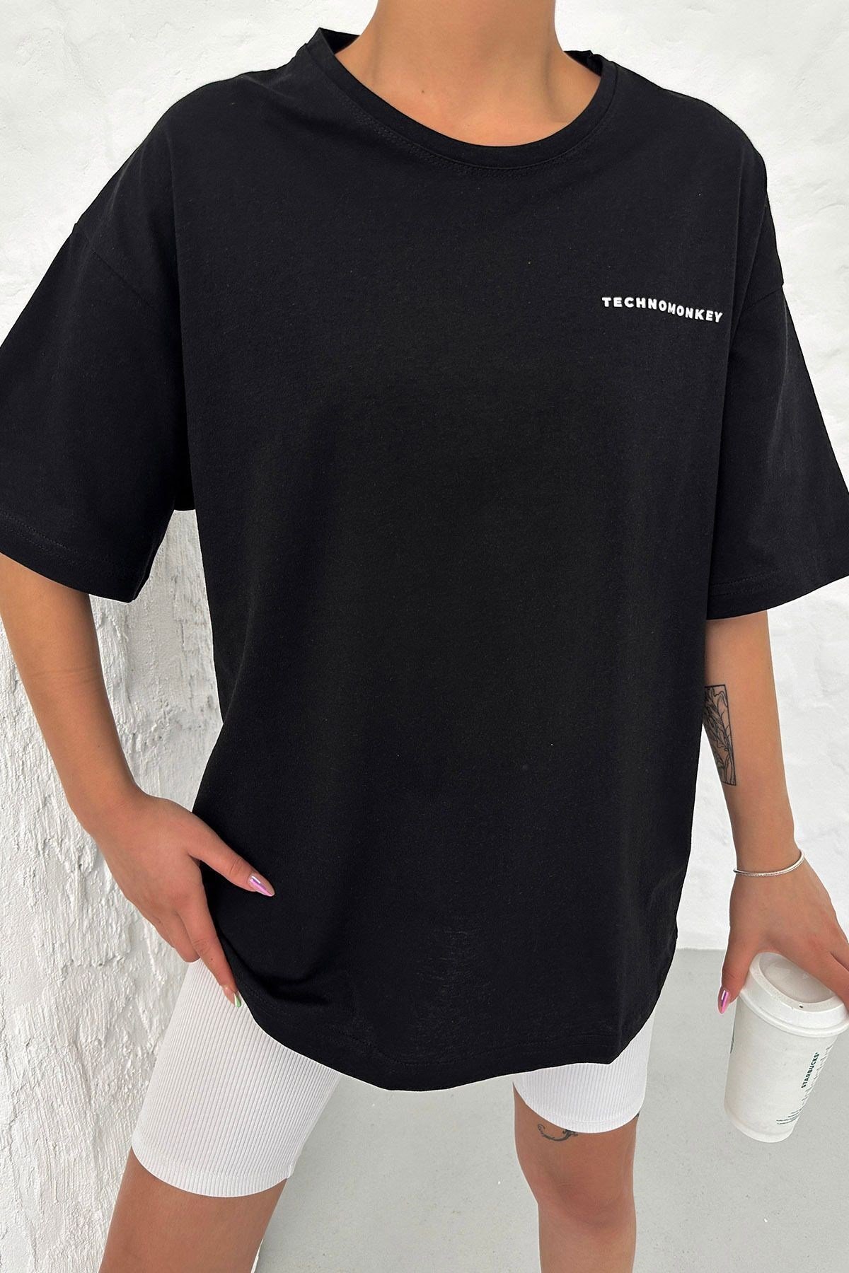 Unisex Siyah Oversize No War More Techno Baskılı Tişört