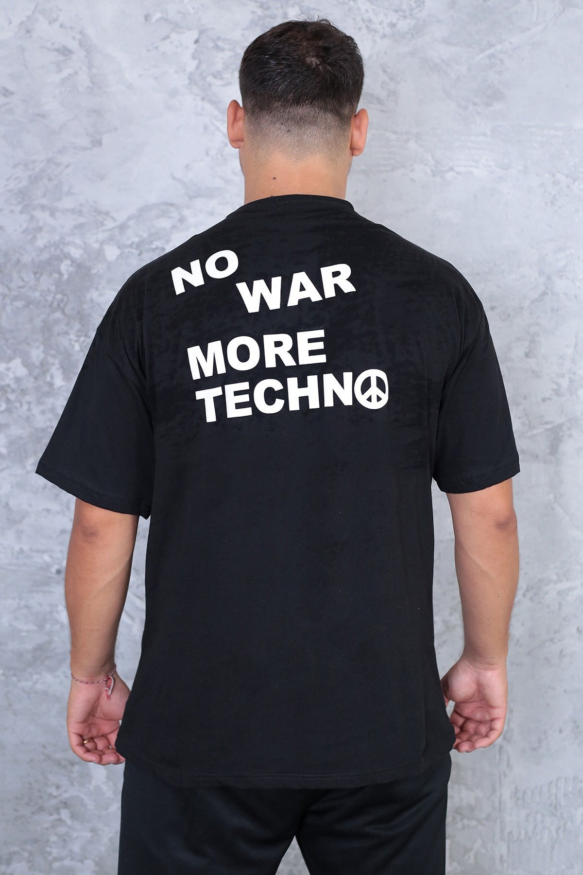 Unisex Siyah Oversize No War More Techno Baskılı Tişört