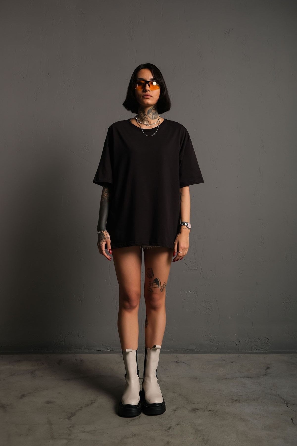 Unisex Siyah Oversize Rave All Night Baskılı Tişört