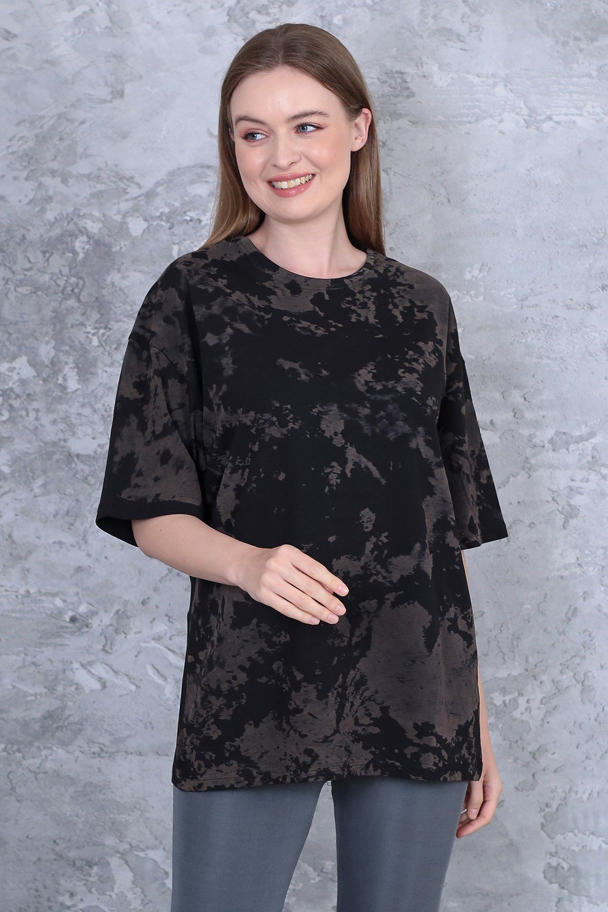Unisex yıkamalı retro batik desen kamuflaj baskılı oversize t-shirt
