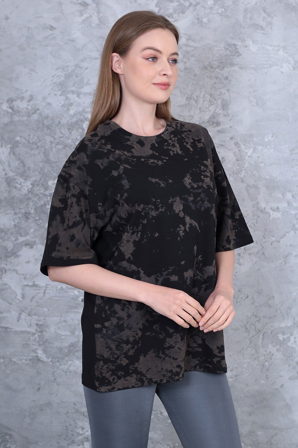 Unisex yıkamalı retro batik desen kamuflaj baskılı oversize t-shirt