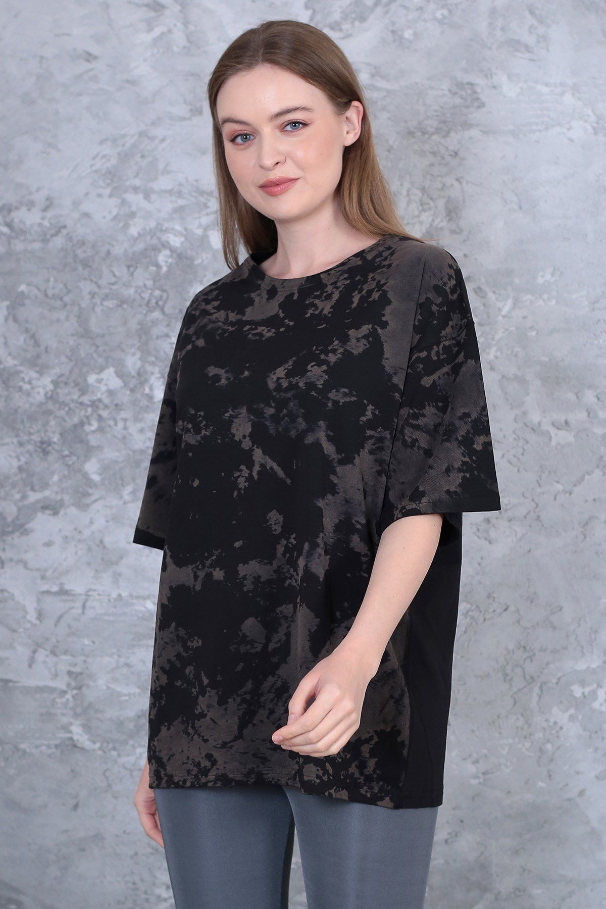 Unisex yıkamalı retro batik desen kamuflaj baskılı oversize t-shirt