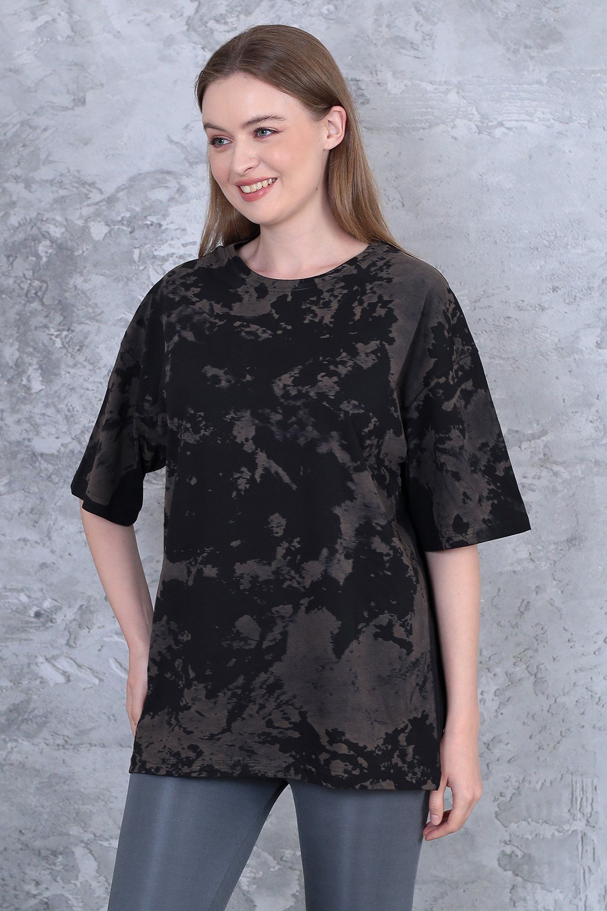 Unisex yıkamalı retro batik desen kamuflaj baskılı oversize t-shirt