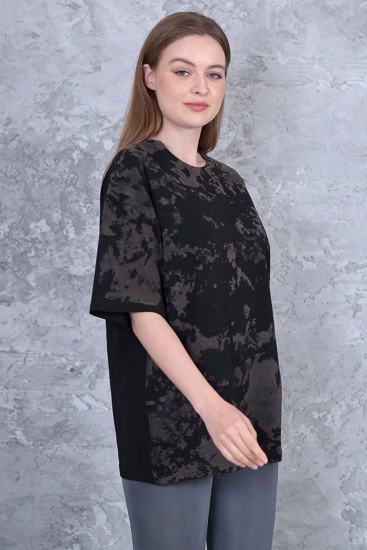 Unisex yıkamalı retro batik desen kamuflaj baskılı oversize t-shirt