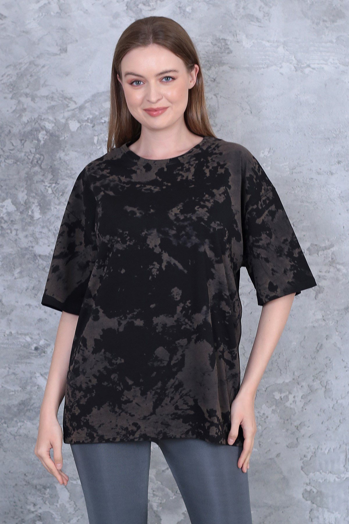 Unisex yıkamalı retro batik desen kamuflaj baskılı oversize t-shirt