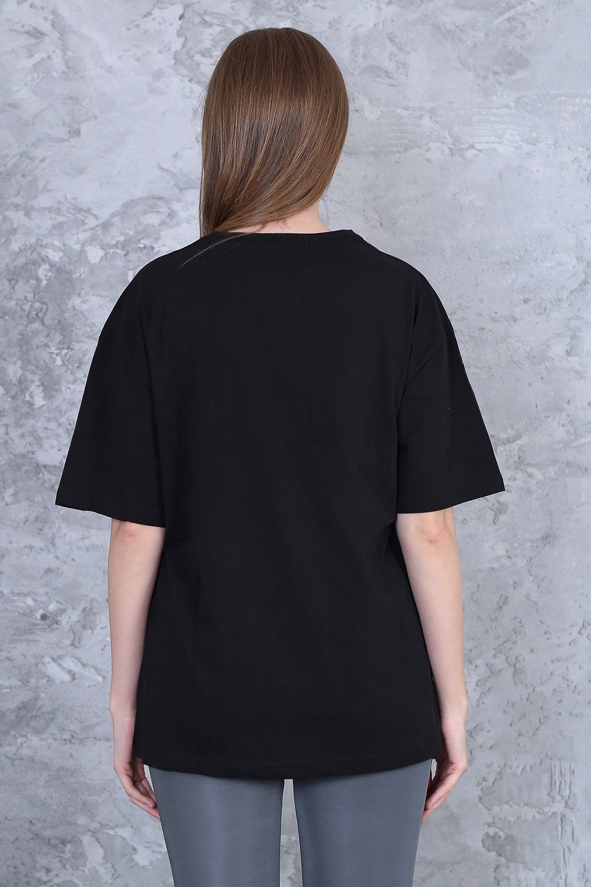 Unisex yıkamalı retro batik desen peace baskılı oversize t-shirt