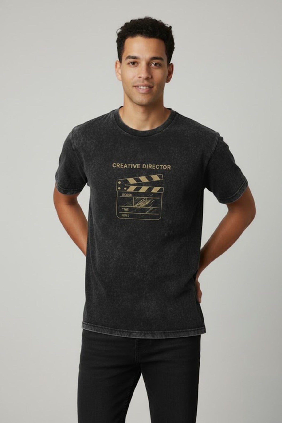 Yaratıcı Yönetmen Baskılı Unisex Yıkamalı Retro Tişört