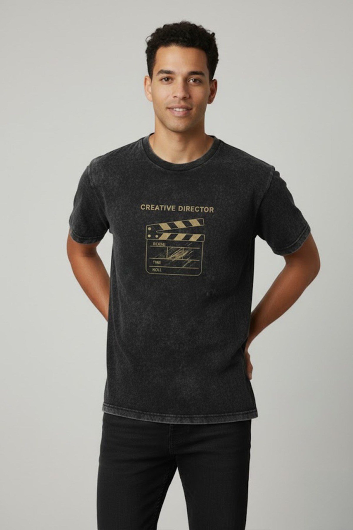 Yaratıcı Yönetmen Baskılı Unisex Yıkamalı Retro Tişört