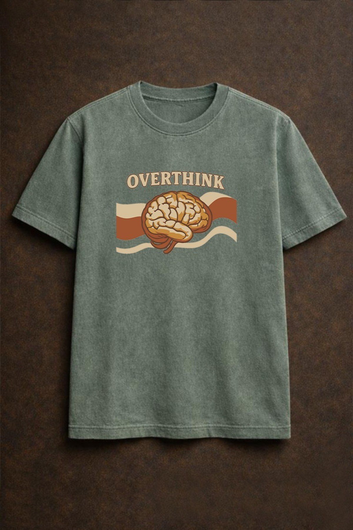 Yeşil Overthink Baskılı Pamuklu Unisex Tişört