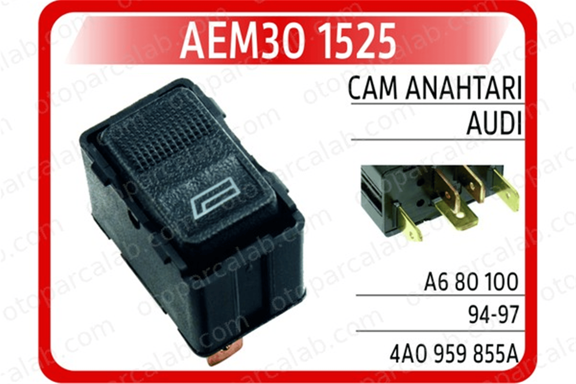 AEM 30 1525 Cam Açma Düğmesi Arka Sağ veya Sol AUDI 100 C3 Sedan 80 B3 Sedan 4A0959855A 4A0959855A01C