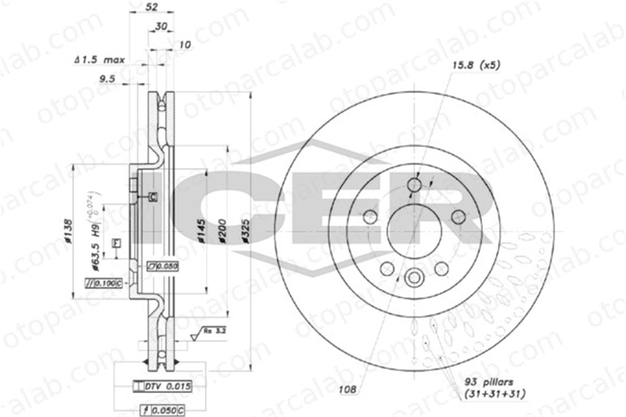 AP A4023VR Fren Disk Ayna Ön Sağ ve Sol LAND ROVER DISCOVERY SPORT JAGUAR E-PACE LR059122 J9C2136