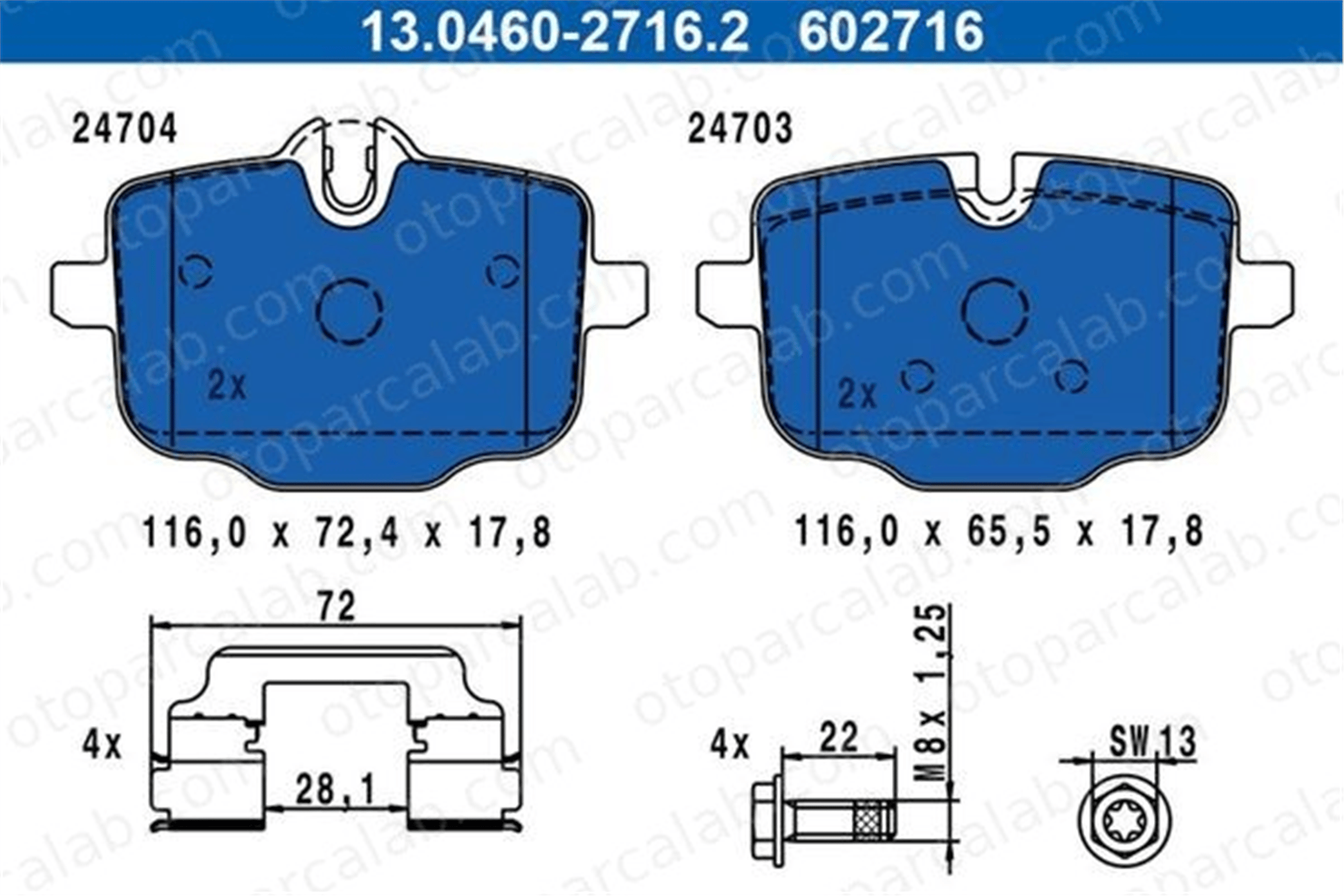 ATE 13.0460-2716.2 Fren Disk Balata Arka BMW 5 Touring 5 34212284389 34216775346