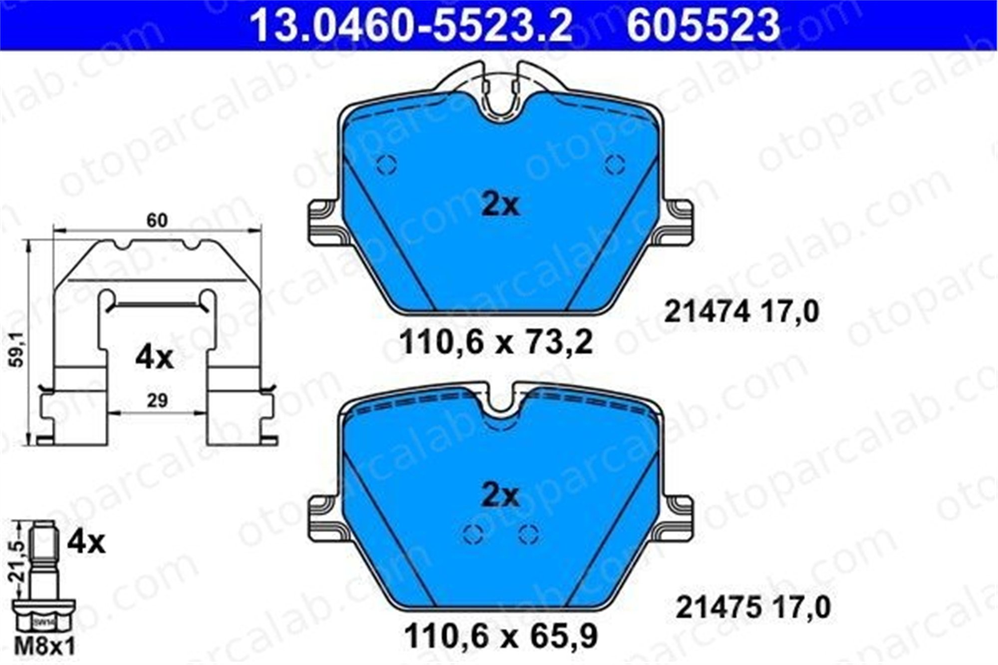 ATE 13.0460-5523.2 Fren Disk Balata Arka BMW 3 3 Touring 34206888835 4466WAA03