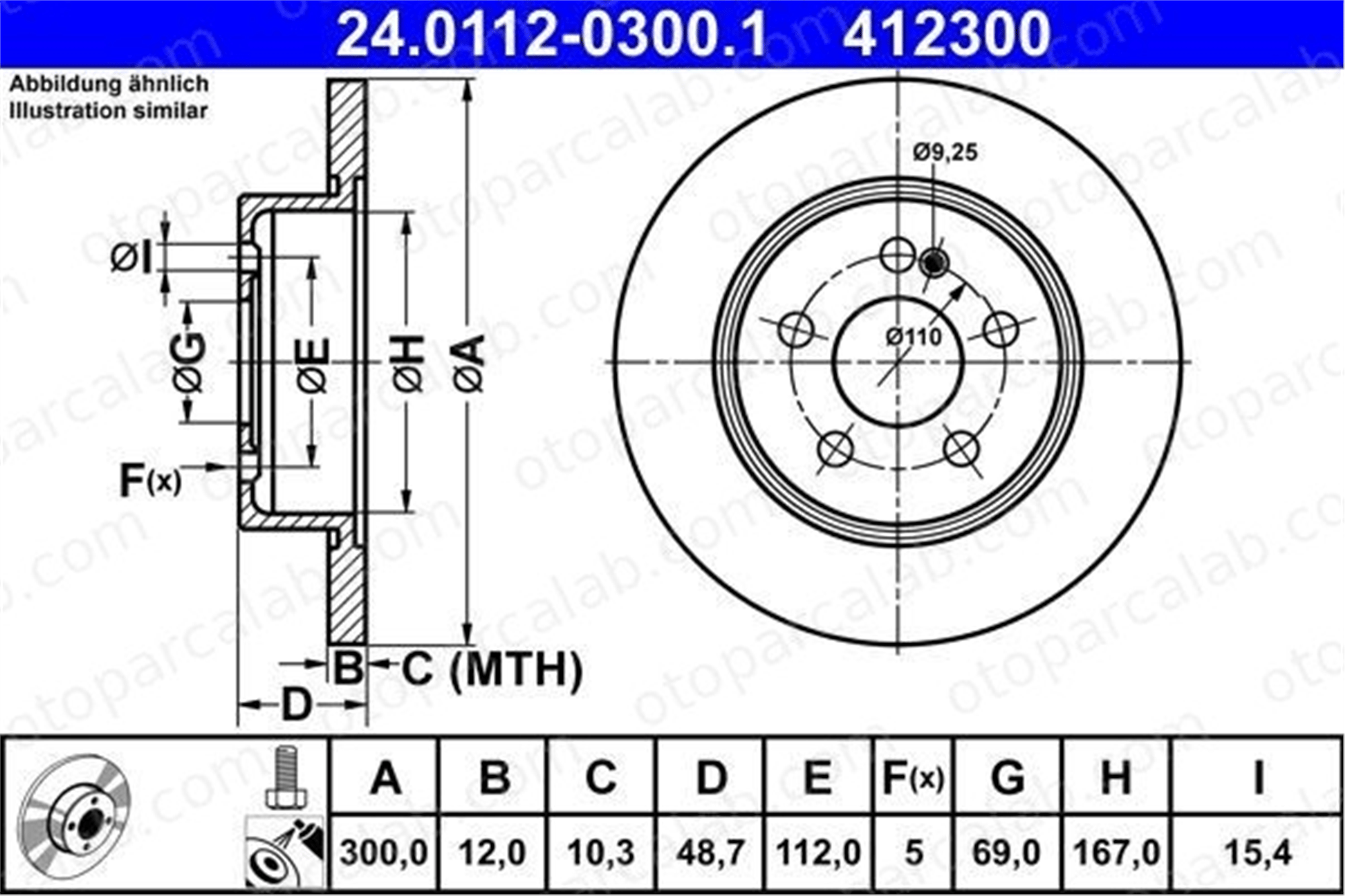 ATE 24 0112-0300 1 Fren Disk Ayna Arka Sağ ve Sol MERCEDES-BENZ C-SERISI C-SERISI T-Model A0004230512 4230512