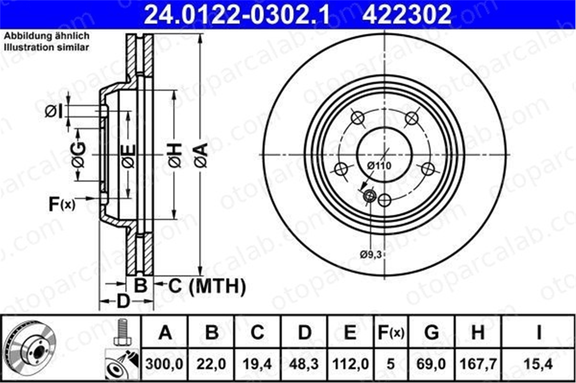 ATE 24 0122-0302 1 Fren Disk Ayna Arka Sağ ve Sol MERCEDES-BENZ C-SERISI T-Model C-SERISI Cabrio A0004231812 4231812