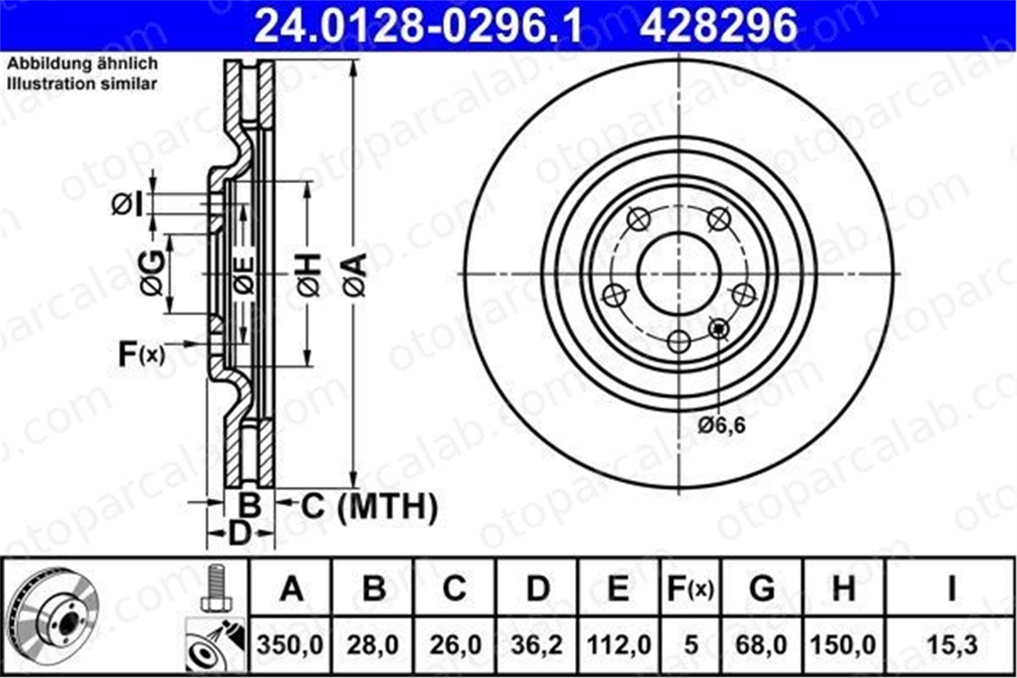 ATE 24 0128-0296 1 Fren Disk Ayna Arka Sağ ve Sol AUDI A6 C8 A6 C8 Avant 4M0615601J 4M0615601P