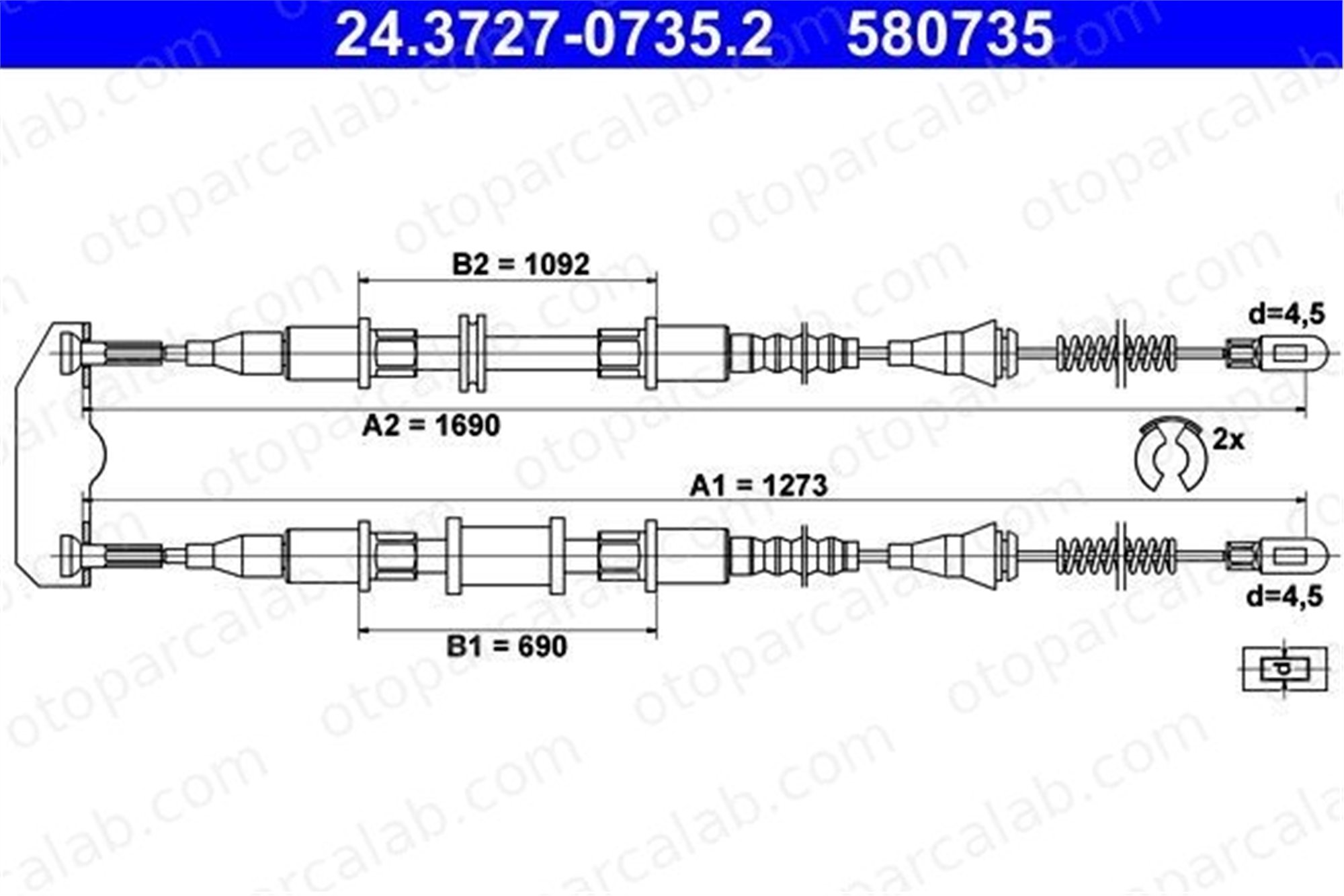 ATE 24.3727-0735.2 El Fren Teli Arka Sağ veya Sol OPEL ASTRA F ASTRA F Hatchback 90538698 522603