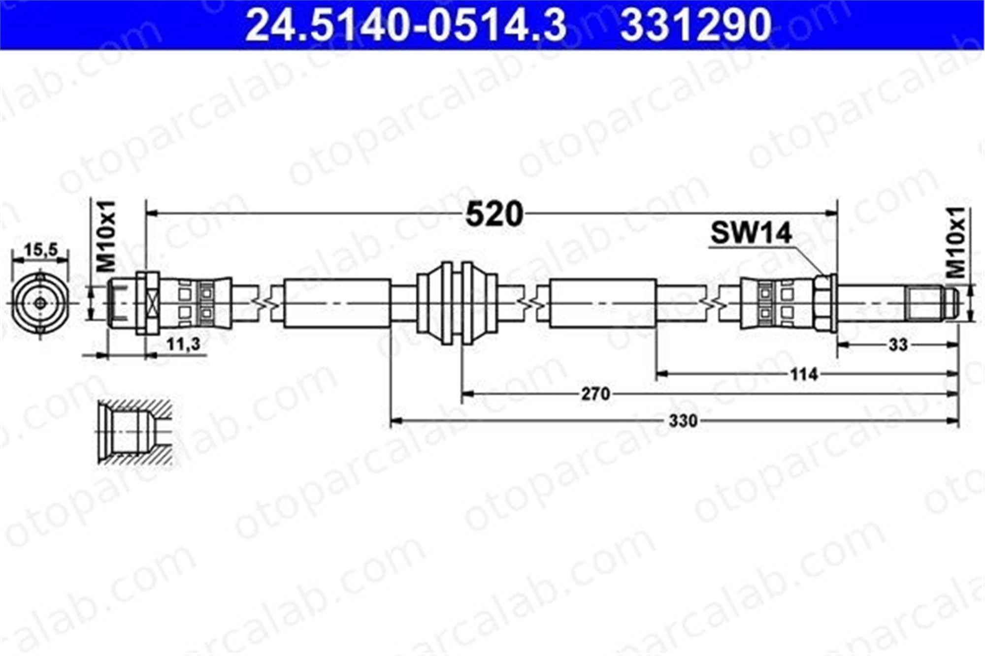 ATE 24.5140-0514.3 Fren Hortumu Ön Sağ veya Sol VW TRANSPORTER T5 Minibüs/Otobüs TRANSPORTER T5 Panelvan/Van 7H0611701B 7H0611701C