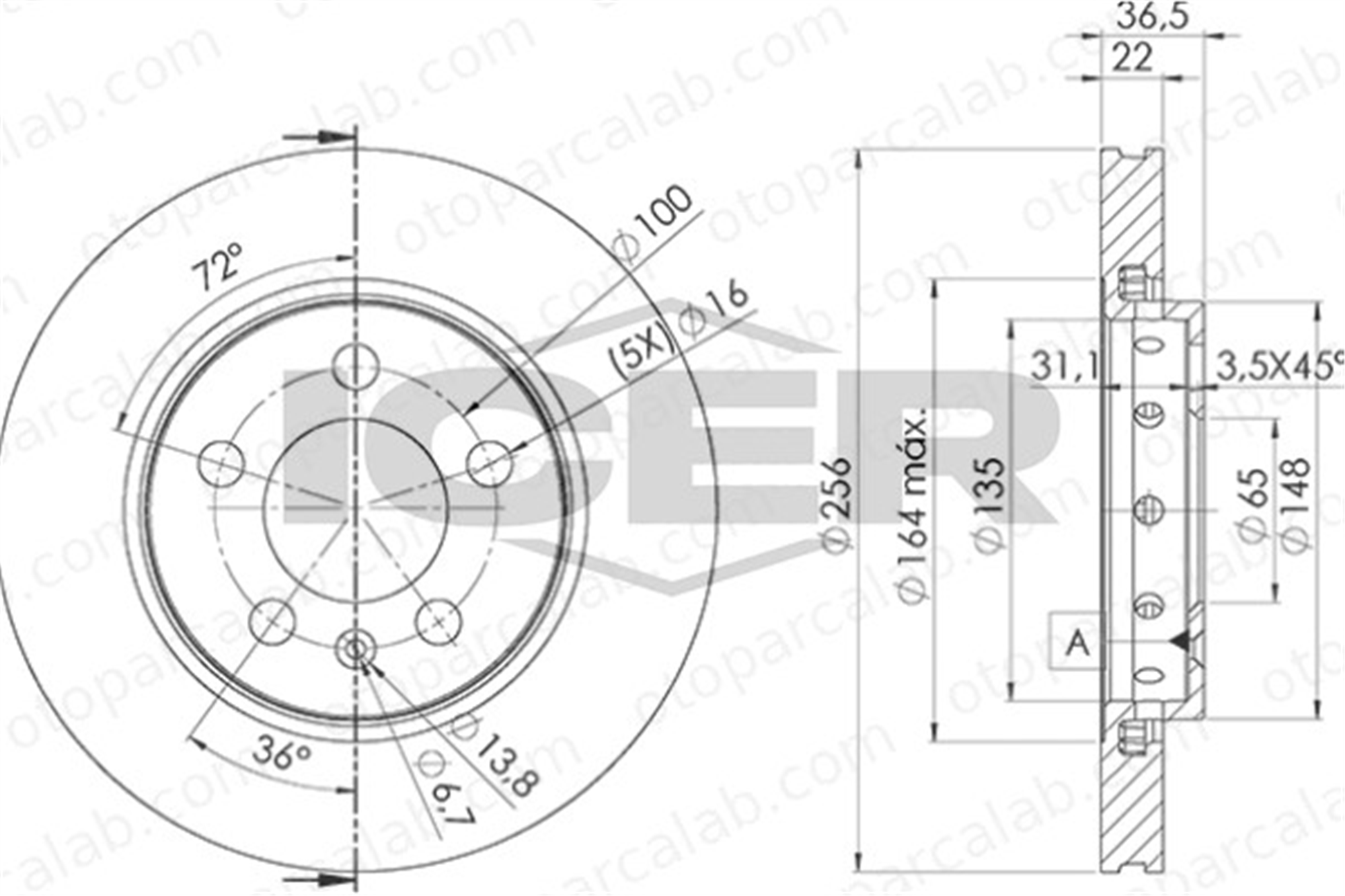 AYD 51235 Fren Disk Ayna Arka Sağ ve Sol VW BORA I BORA Variant 8N0615601B 8L0698601