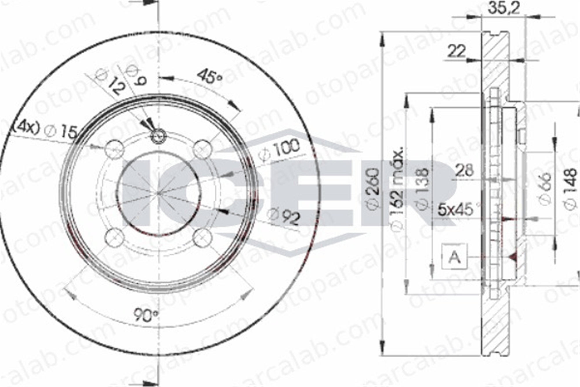 AYD 51503 Fren Disk Ayna Ön Sağ ve Sol BMW 3 3 Touring 34111160915 34111154749
