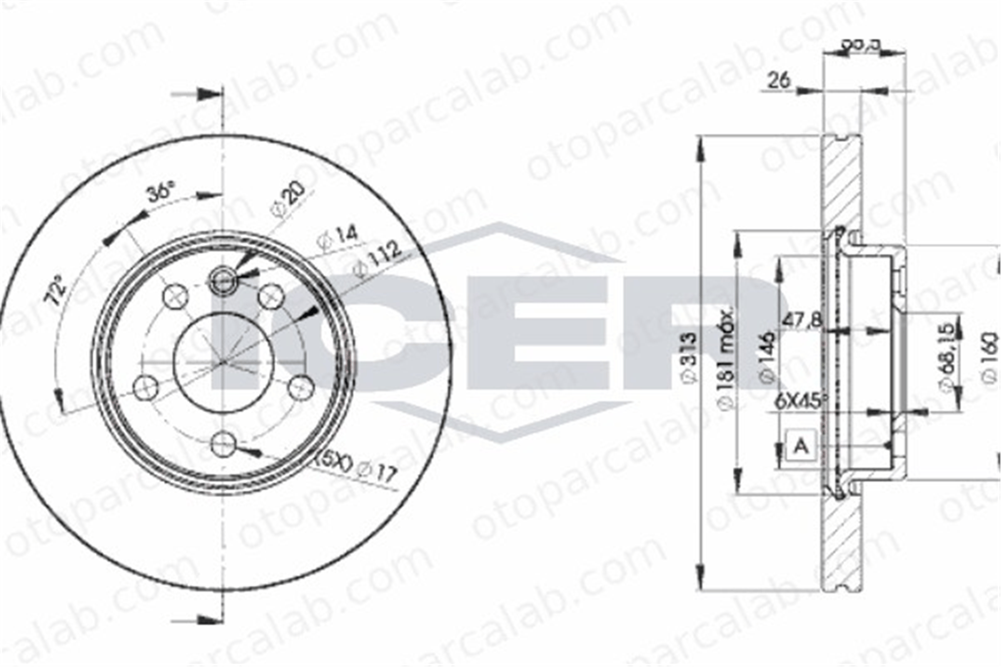 AYD 51594 Fren Disk Ayna Ön Sağ ve Sol VW TRANSPORTER T4 Minibüs/Otobüs TRANSPORTER T4 Panelvan/Van 7M3615301 1108038